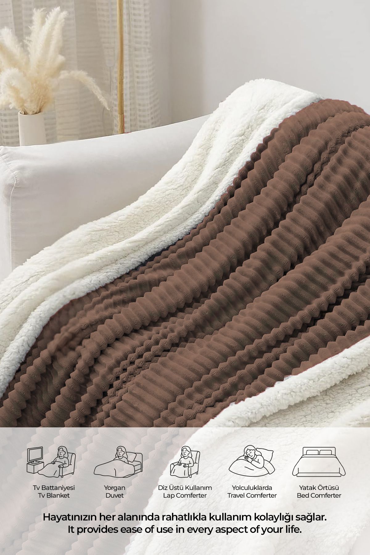 Sherpa Tv Battaniye Tek Kişilik Çizgili Yumuşak Peluş Wellsoft Yatak Örtüsü