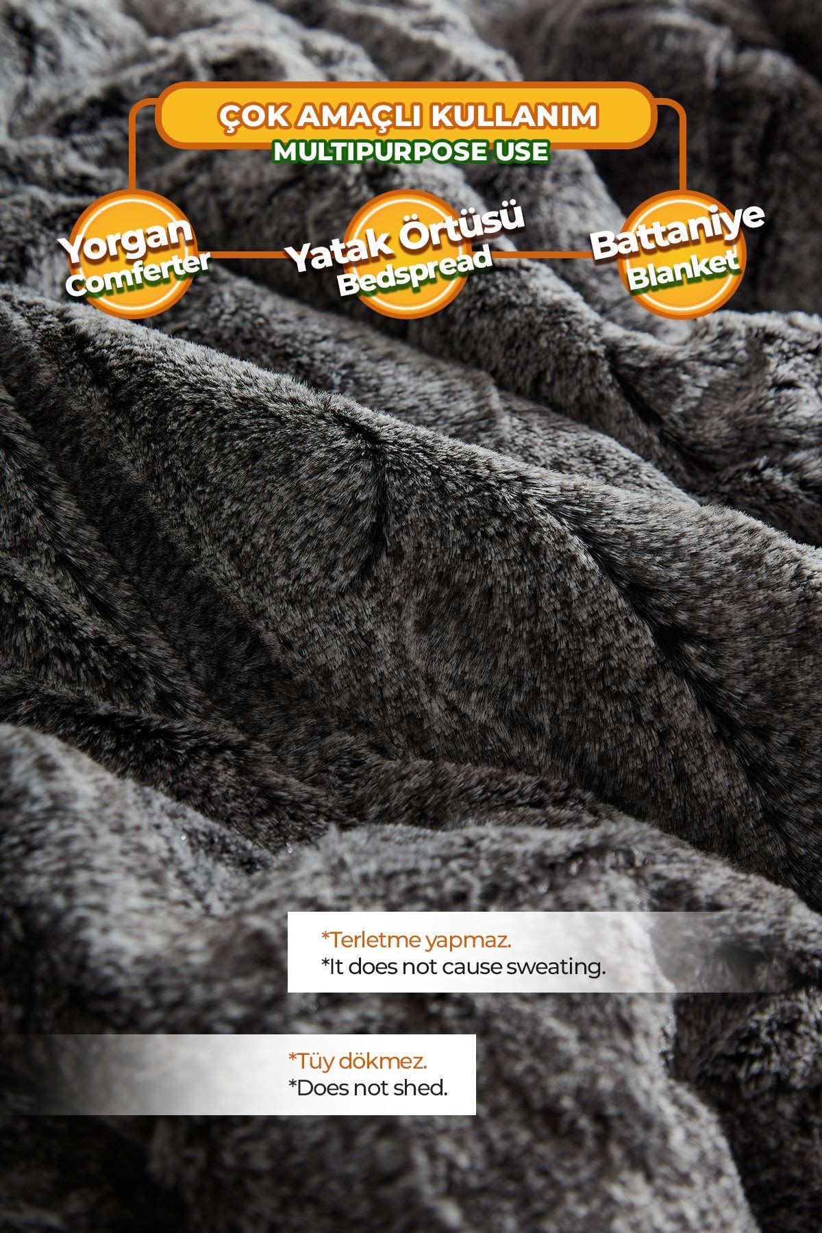 Çift Kişilik Kürk Yorgan Dolgulu Peluş Yumuşak Wellsoft Yatak Örtüsü 1 Parça Set