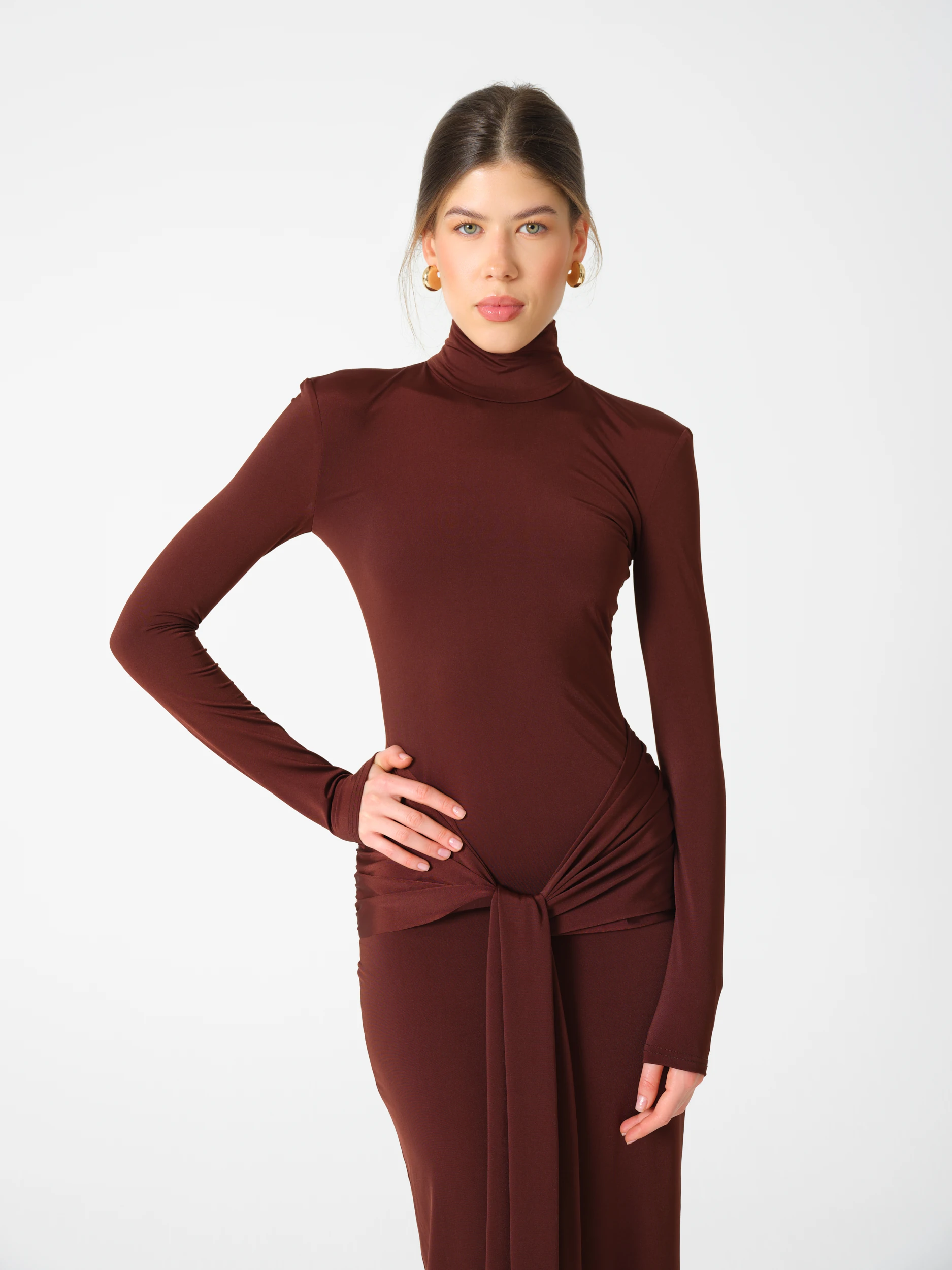 Ola Uzun Elbise - kahverengi