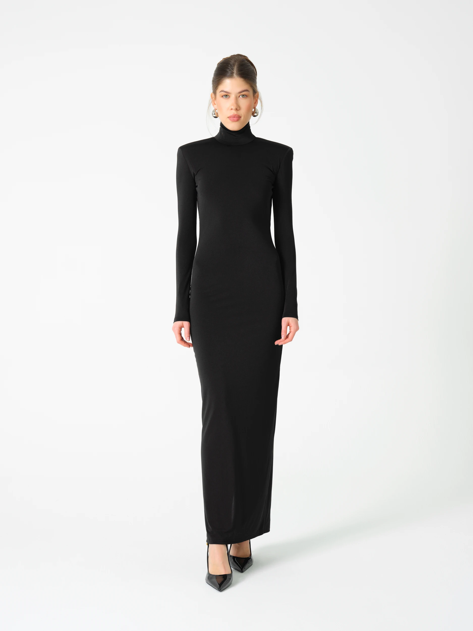 Solern Sırtı Açık Uzun Elbise - siyah