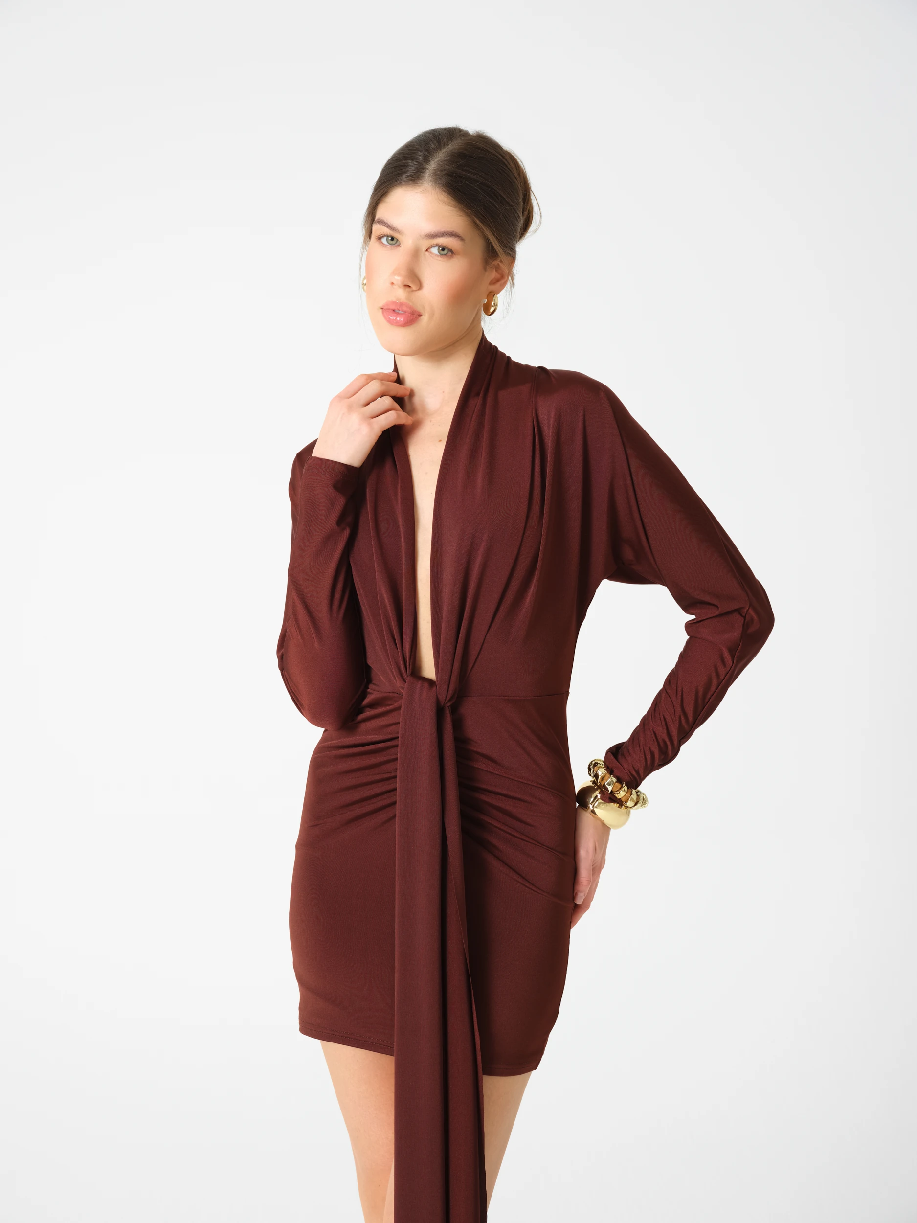 Lilie Mini Elbise - kahverengi