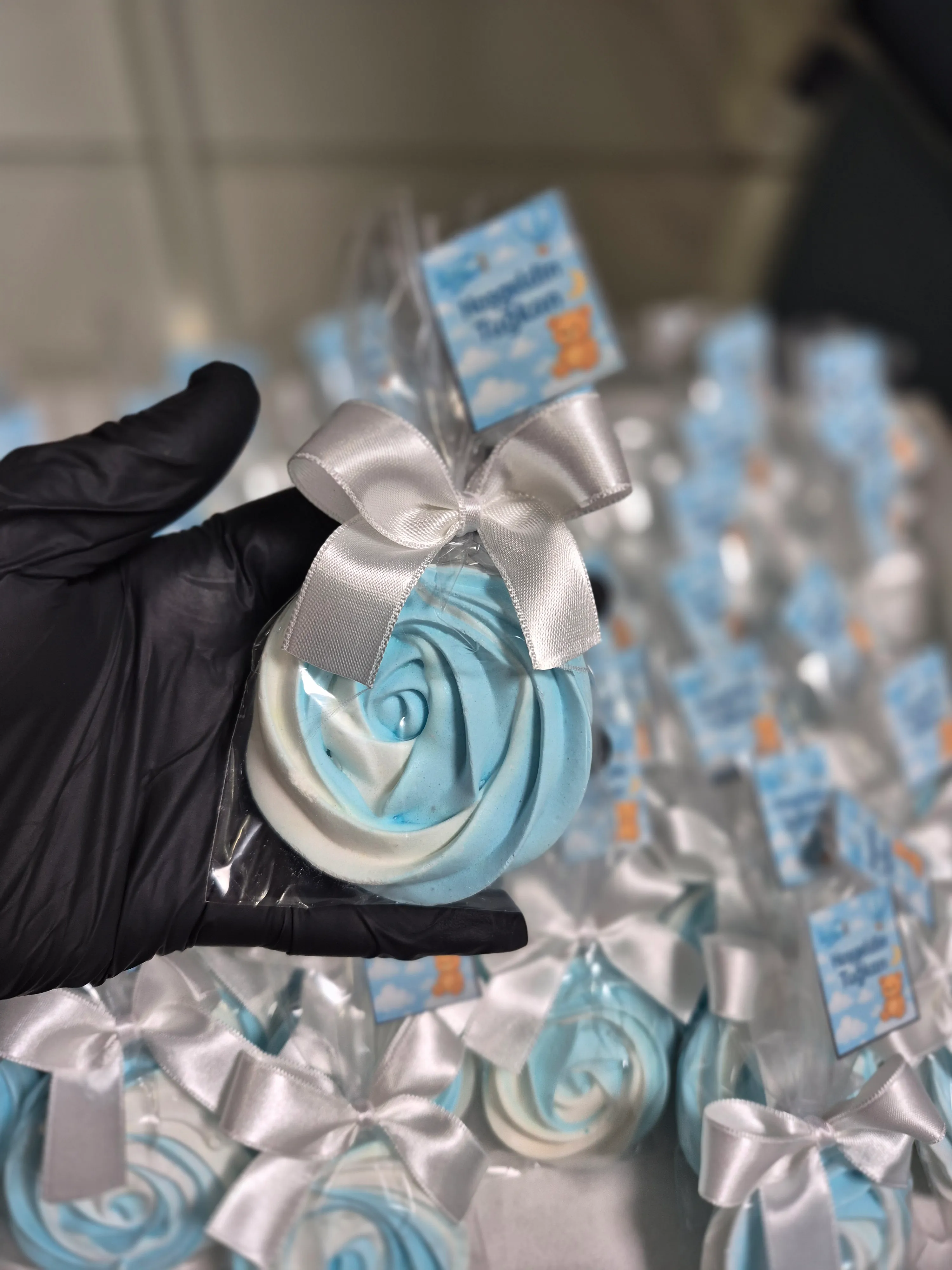 Mavi Beyaz Gül Beze 25 Adet