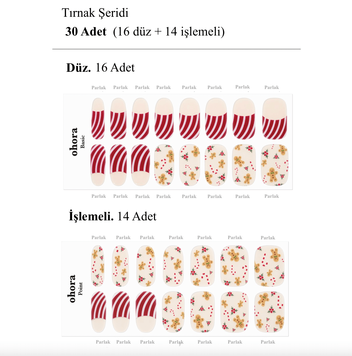 N Gingerbread Cane Jel Tırnak 30 Adet, 2 Kullanım