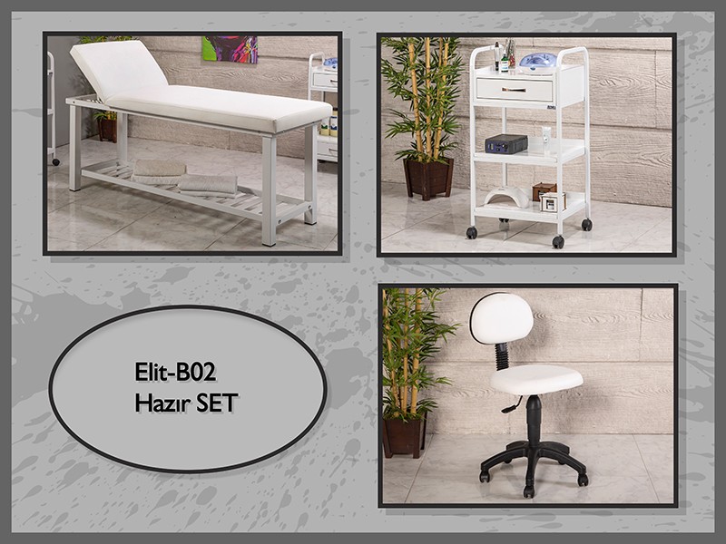 Hazır Set Elit Bakım Masası-Sehpa-Ergonomik Sandalye-Beyaz | LaborTech-ElitB02