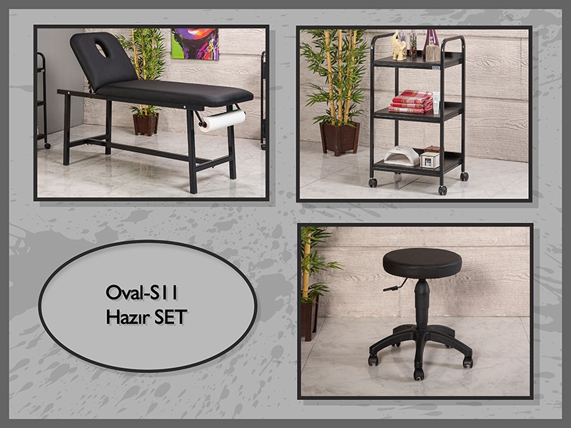 Hazır Set Oval Bakım Masası-Sehpa-Tabure-Siyah | LaborTech-OvalS11