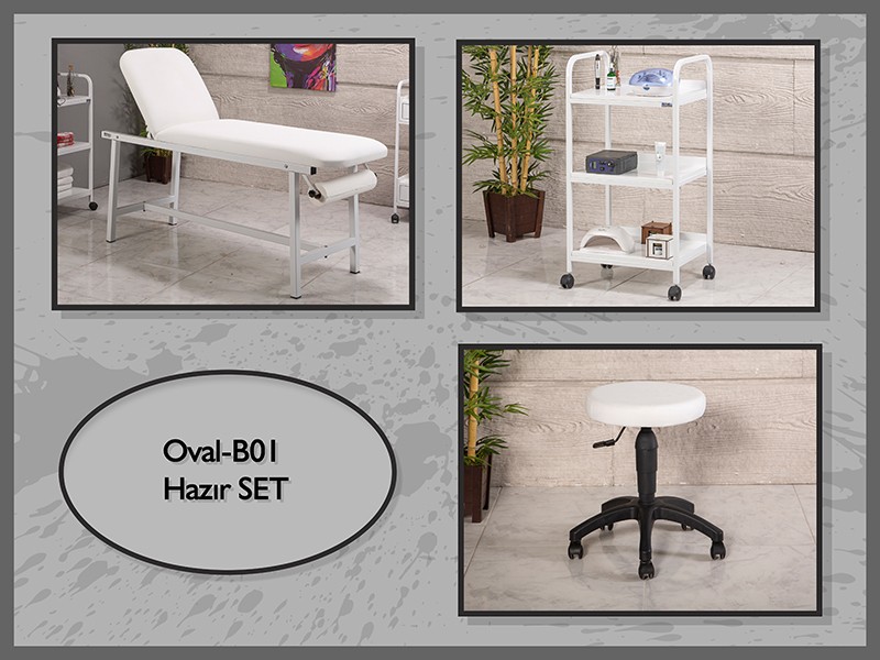 Hazır Set Oval Bakım Masası-Sehpa-Tabure-Beyaz | LaborTech-OvalB01