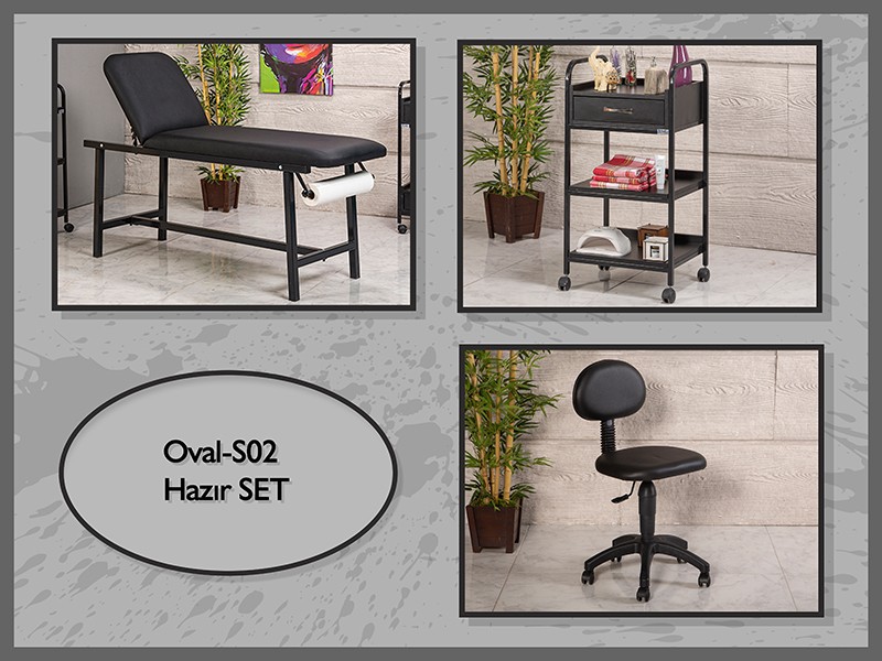 Hazır Set Oval Bakım Masası-Sehpa-Sandalye-Siyah | LaborTech-OvalS02