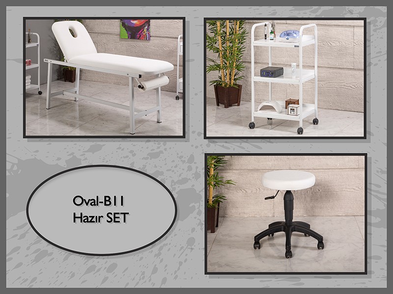 Hazır Set Oval Bakım Masası-Sehpa-Tabure-Beyaz | LaborTech-OvalB11