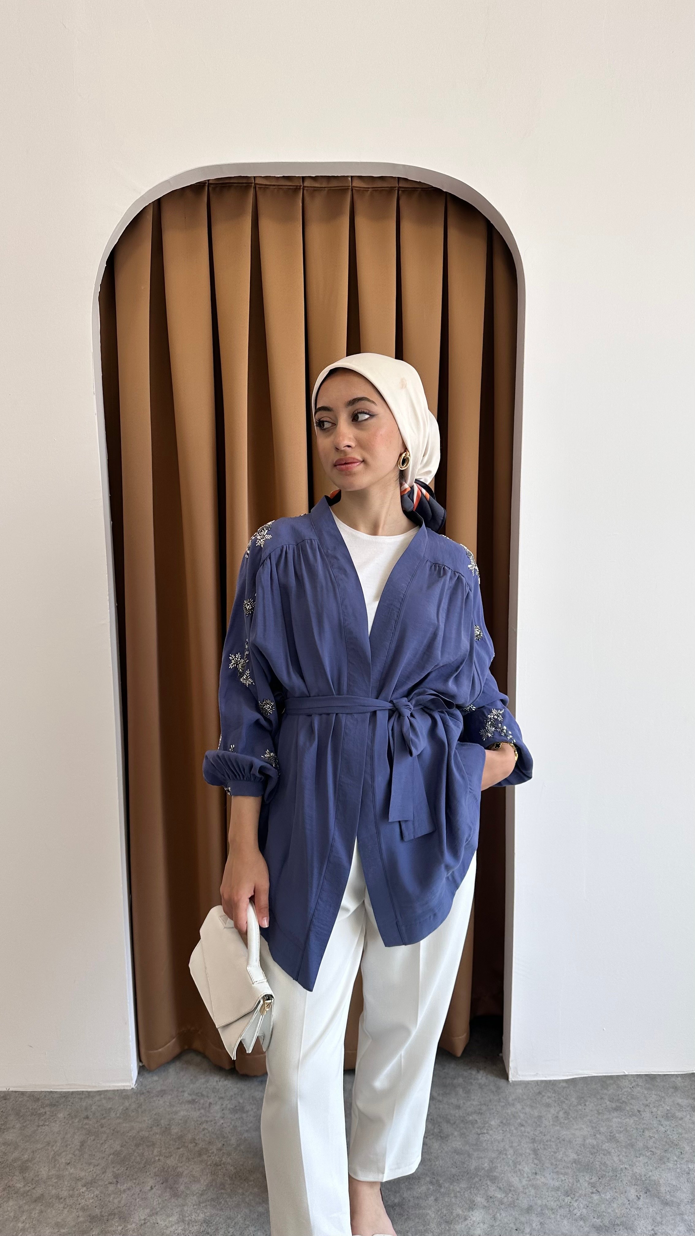 Taş detaylı kimono - Lacivert