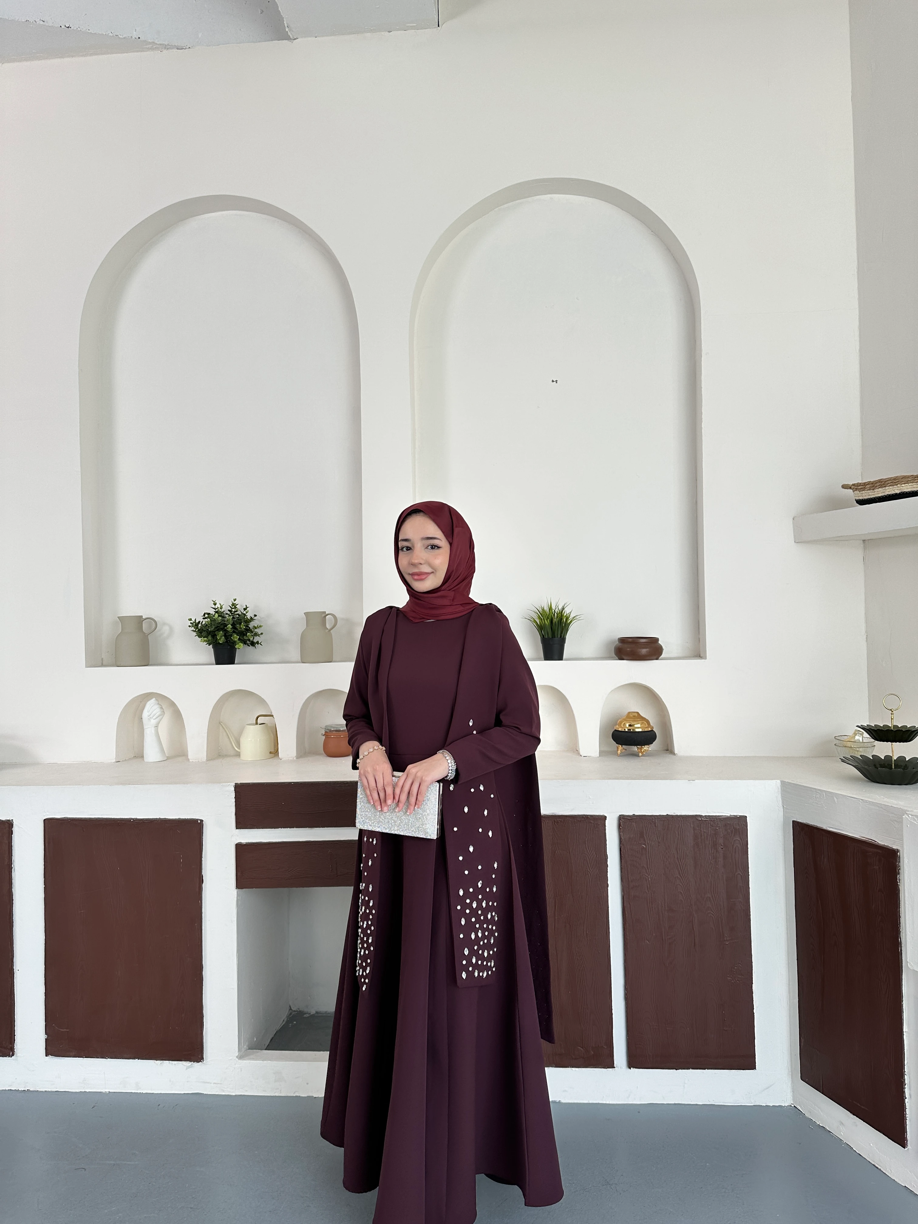 Noir Taşlı Abiye  - Bordoo