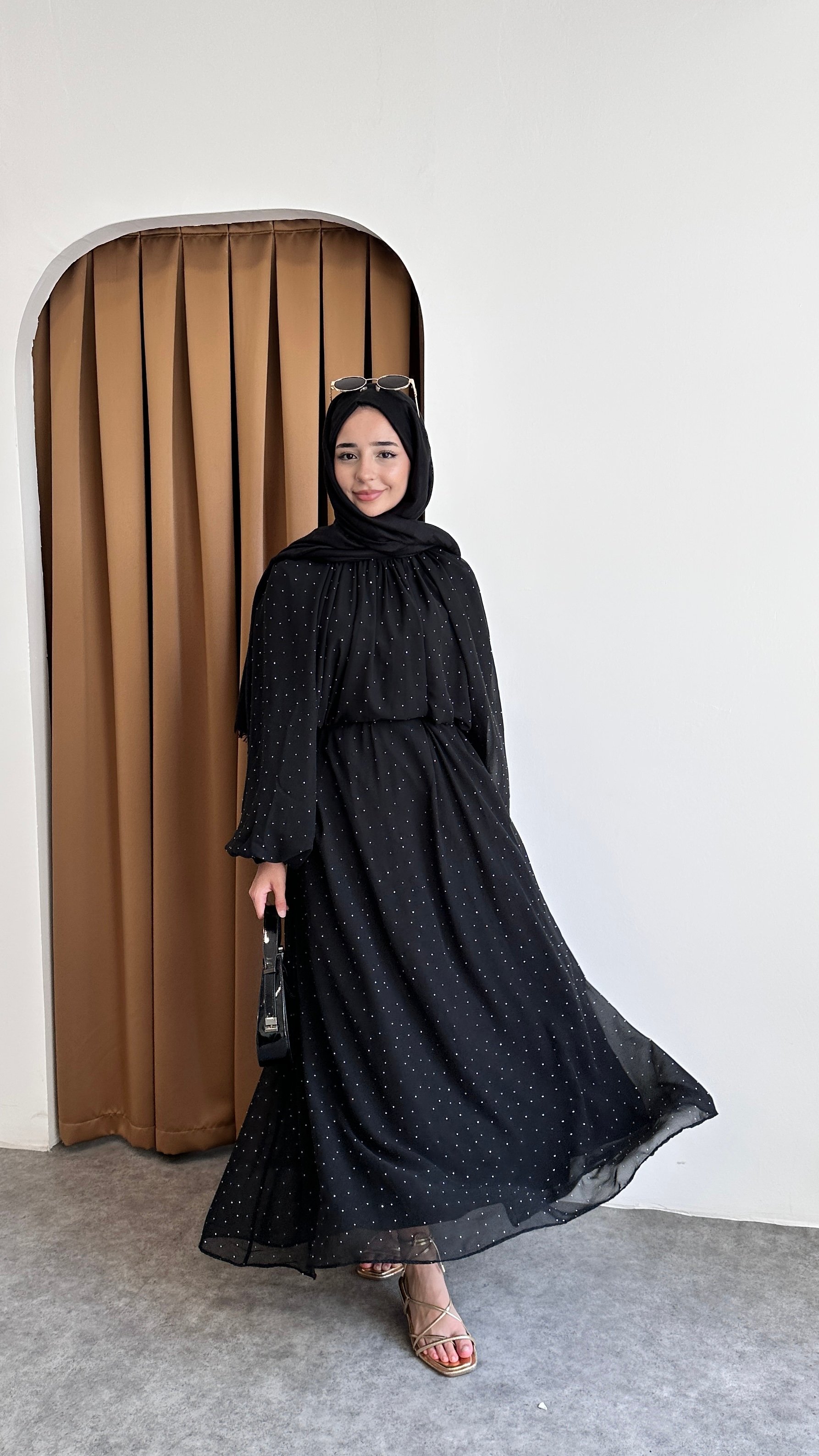Tuana Taşlı Elbise - Siyah