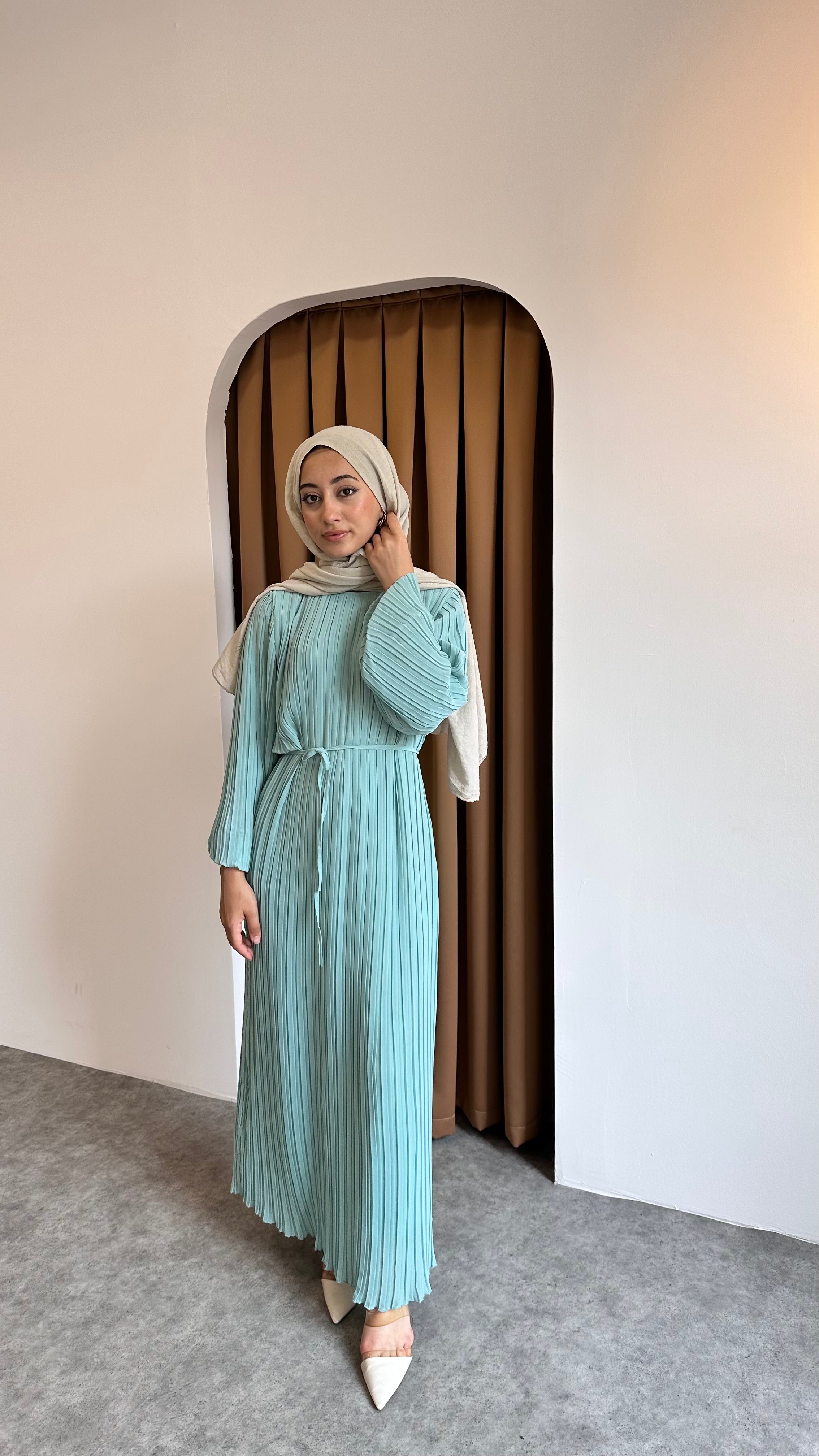 Piliseli Premium Elbise - Su yeşili