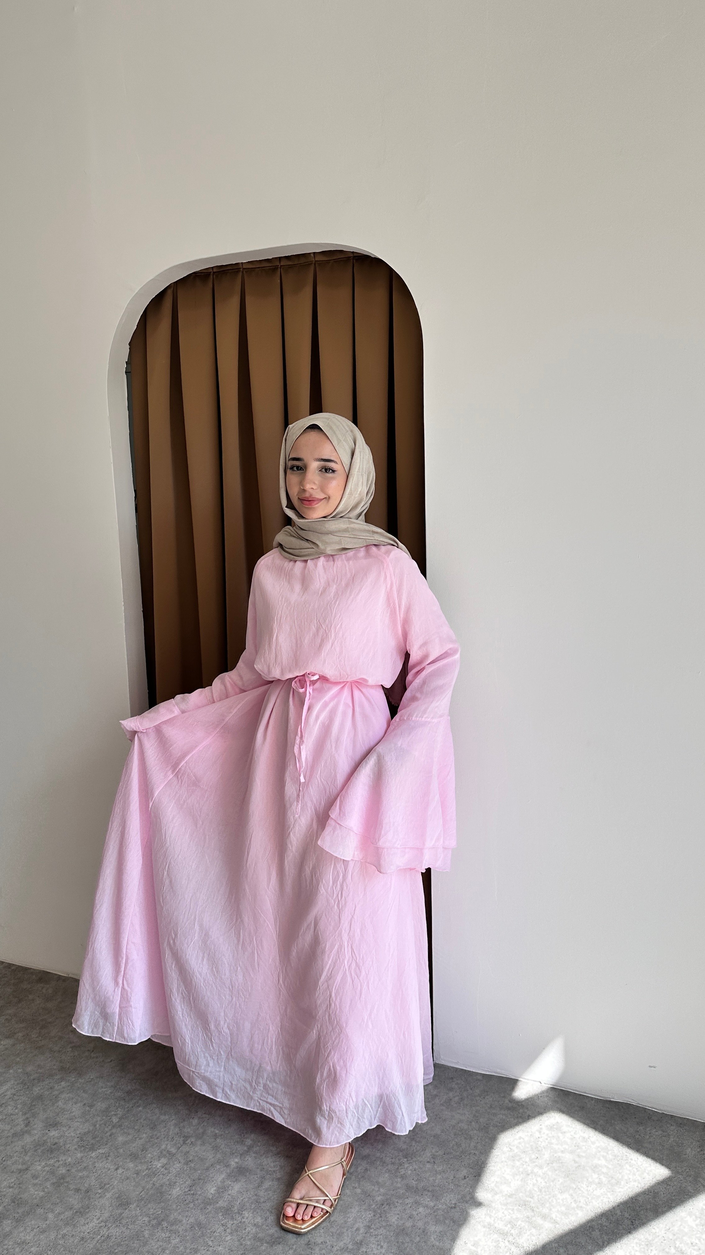 Balon kol elbise - Pembe