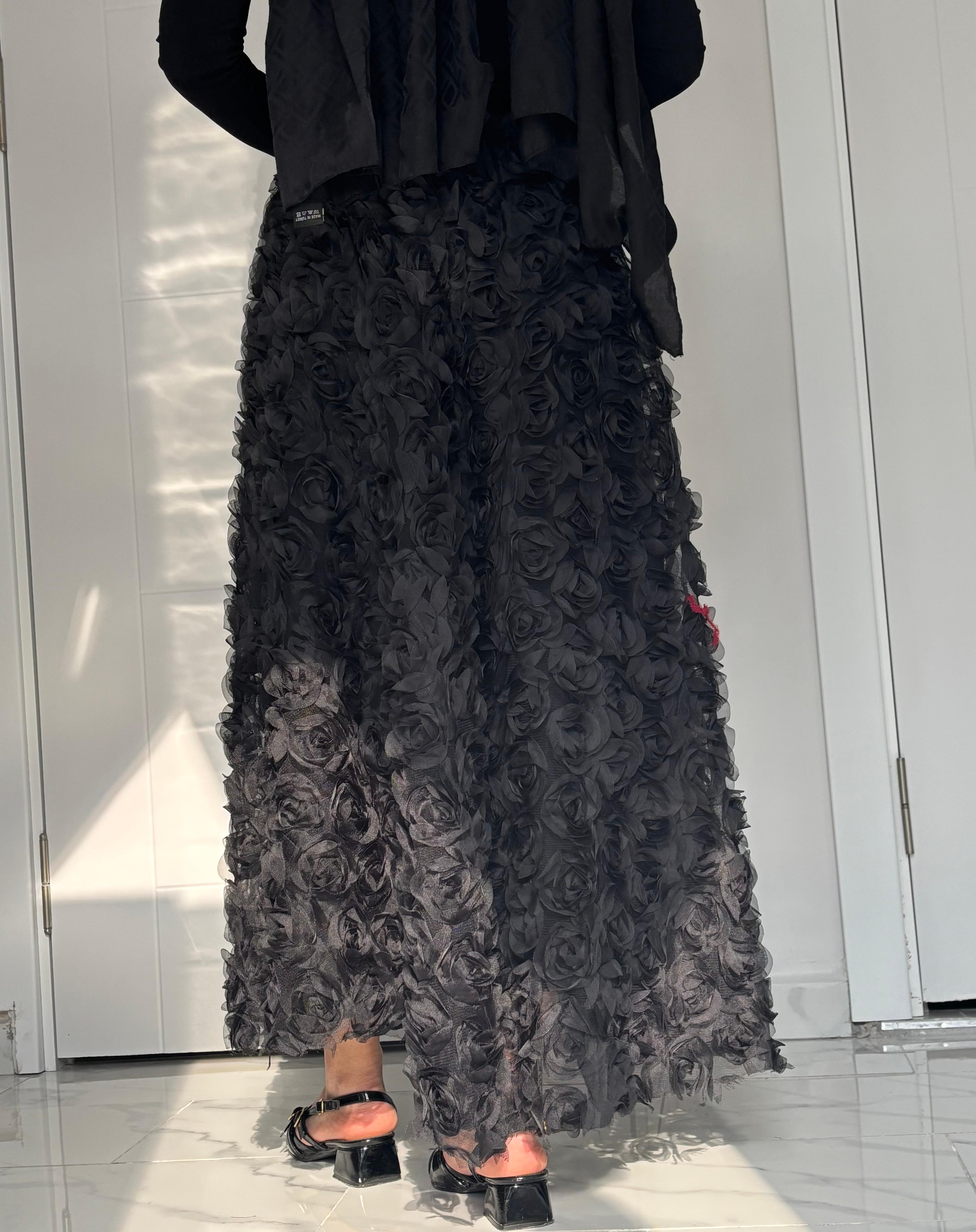 Gül Dantel Etek - Siyah