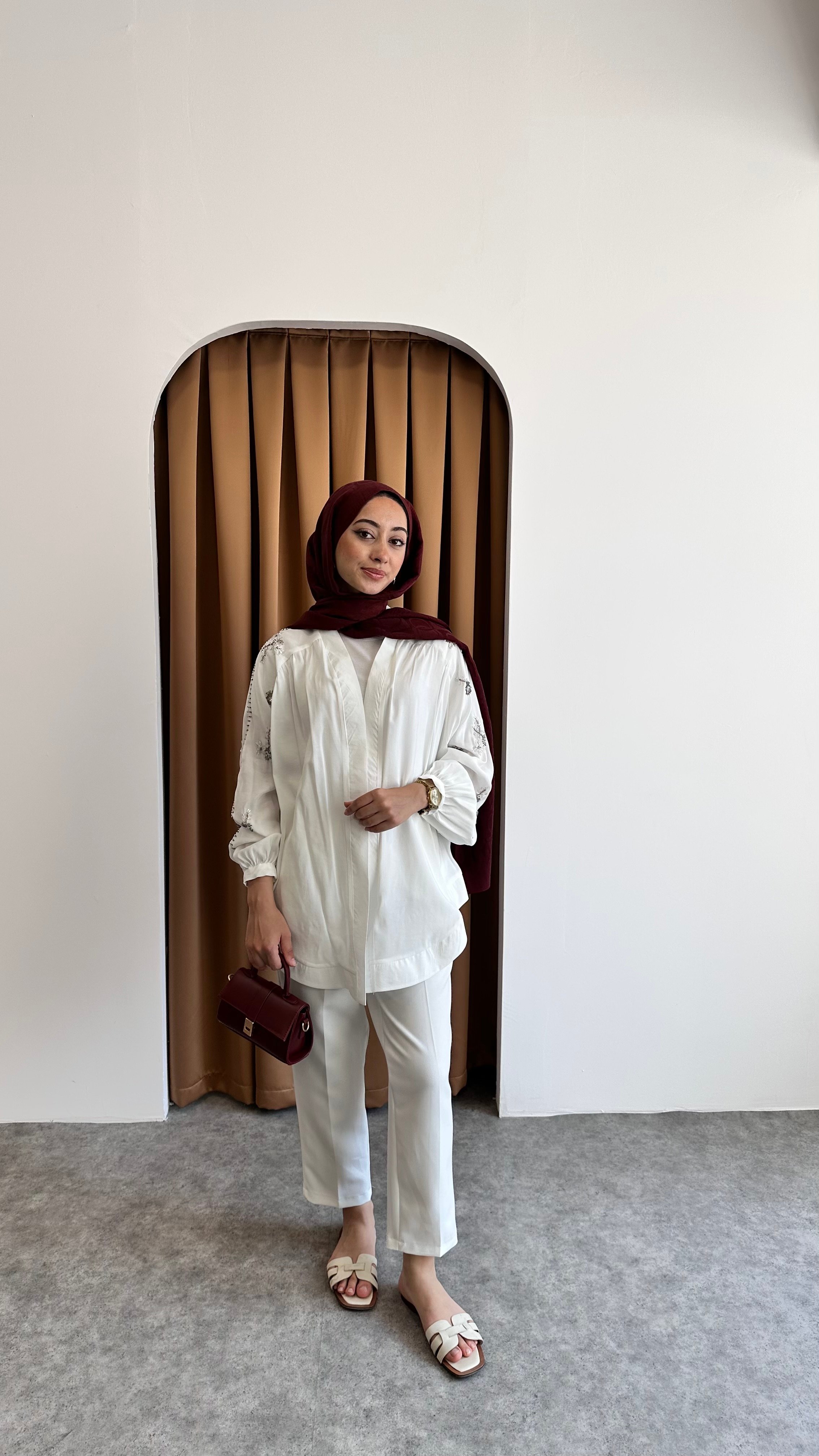 Taş detaylı kimono - Beyaz