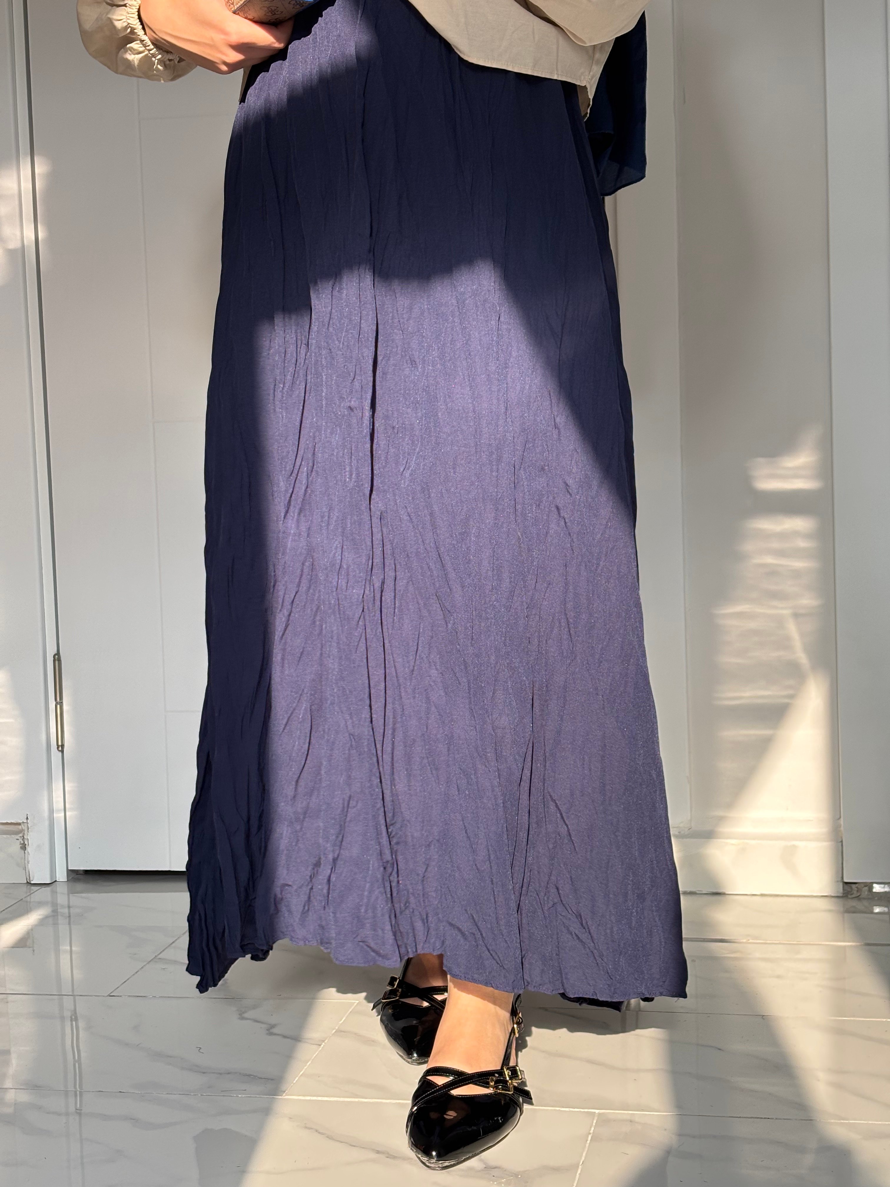 Kırışık Poplin etek - Lacivert