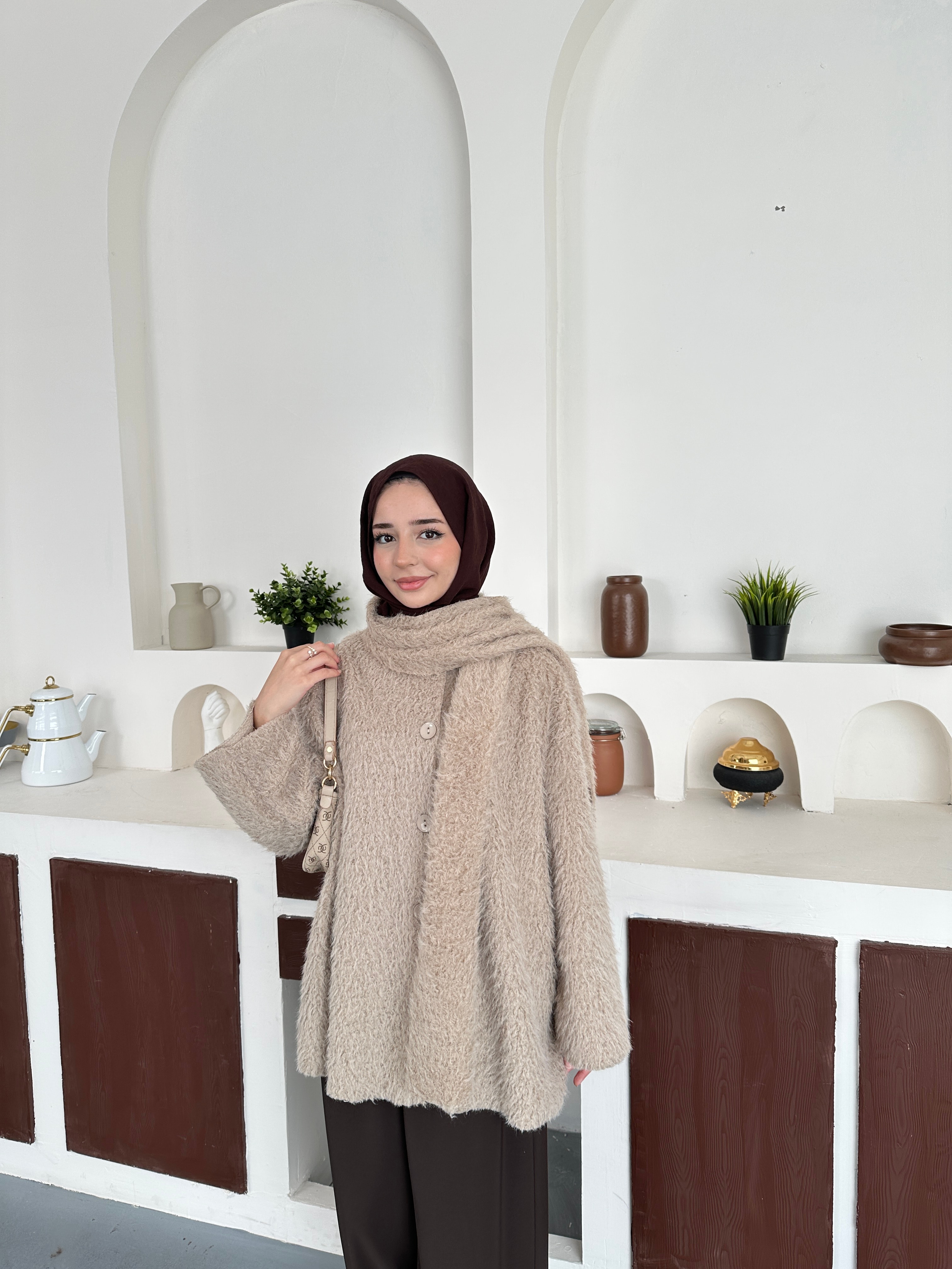 Atkılı Peluş ceket - vizonn