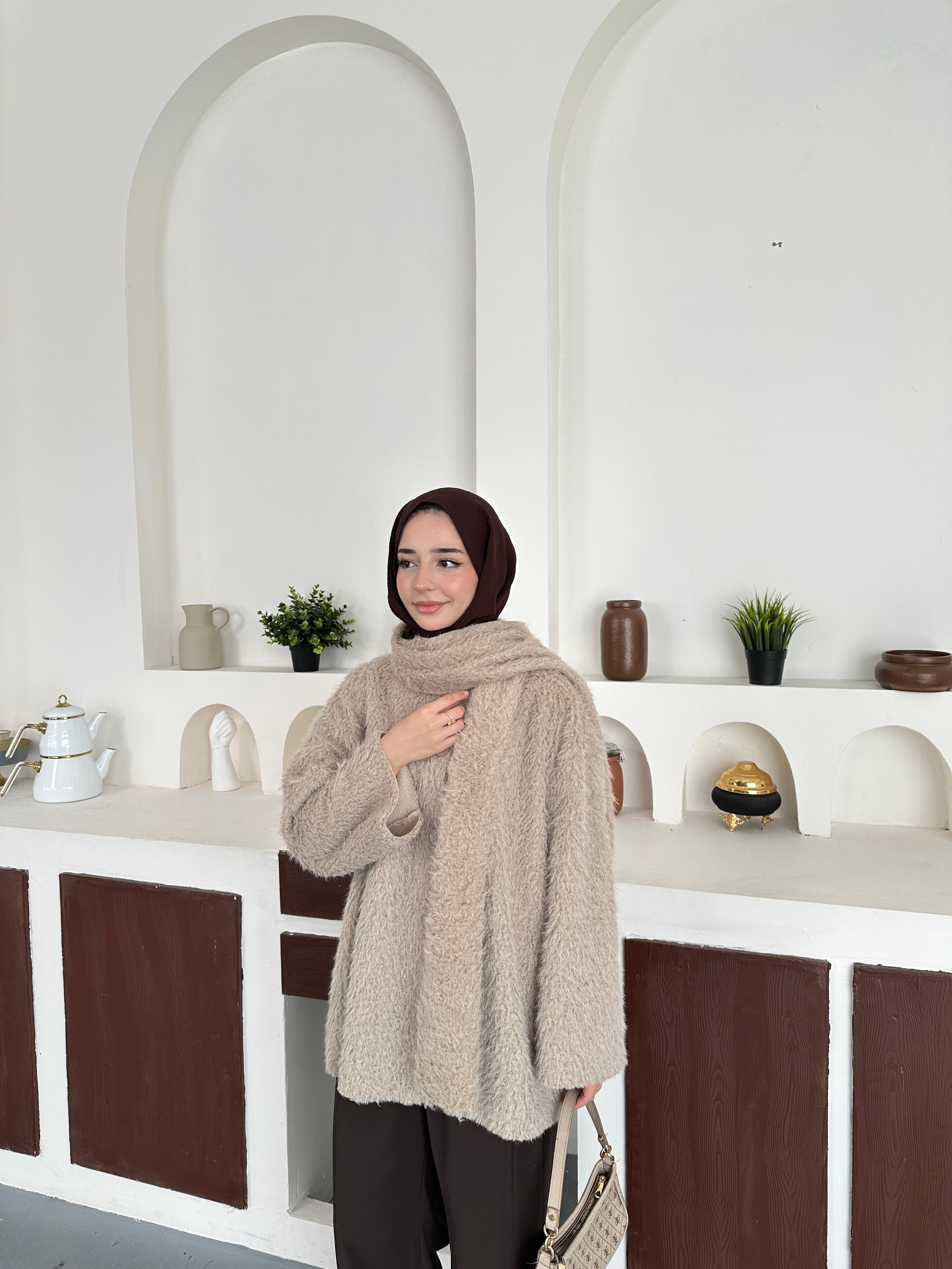 Atkılı Peluş ceket - vizonn