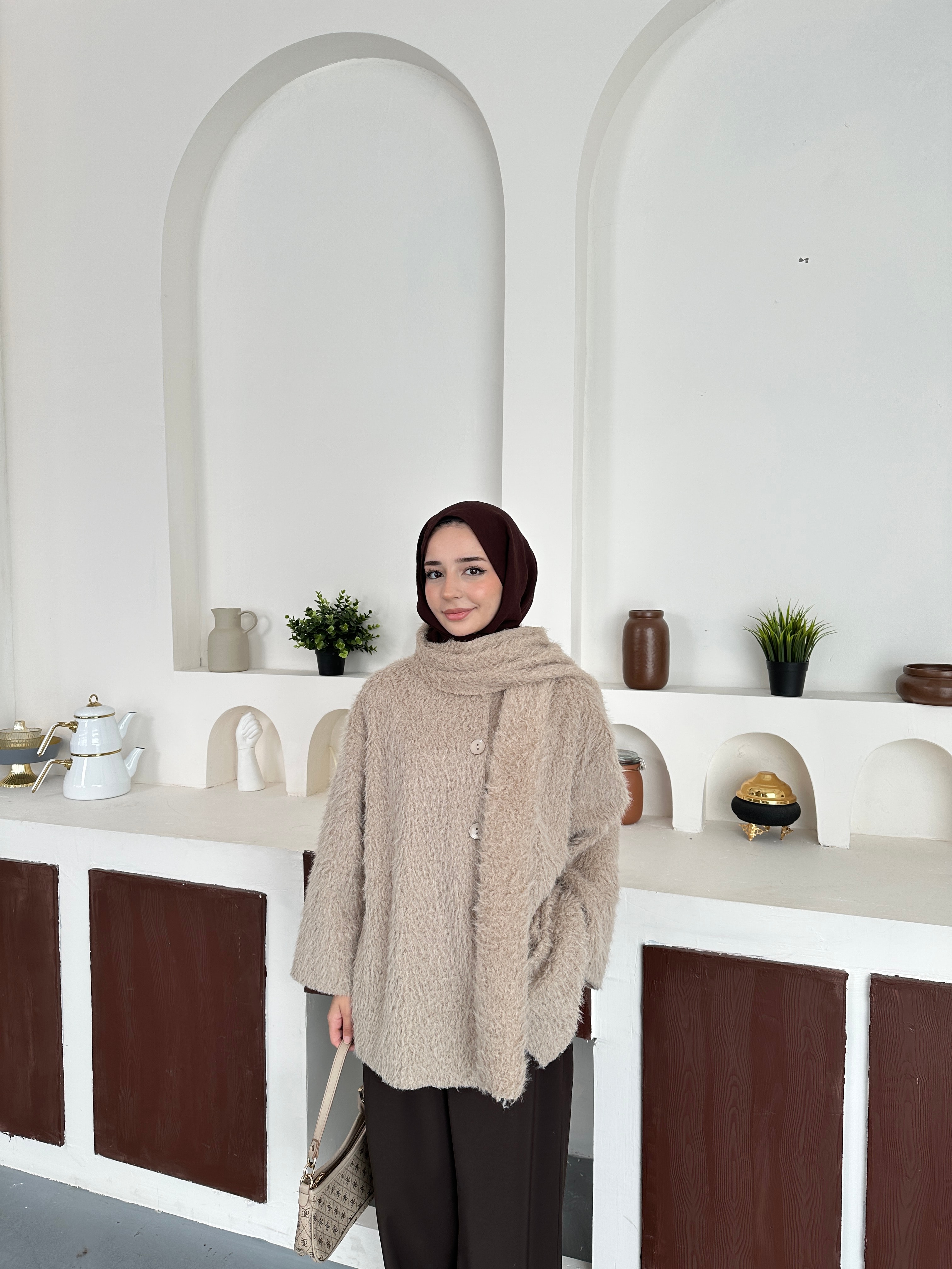 Atkılı Peluş ceket - vizonn