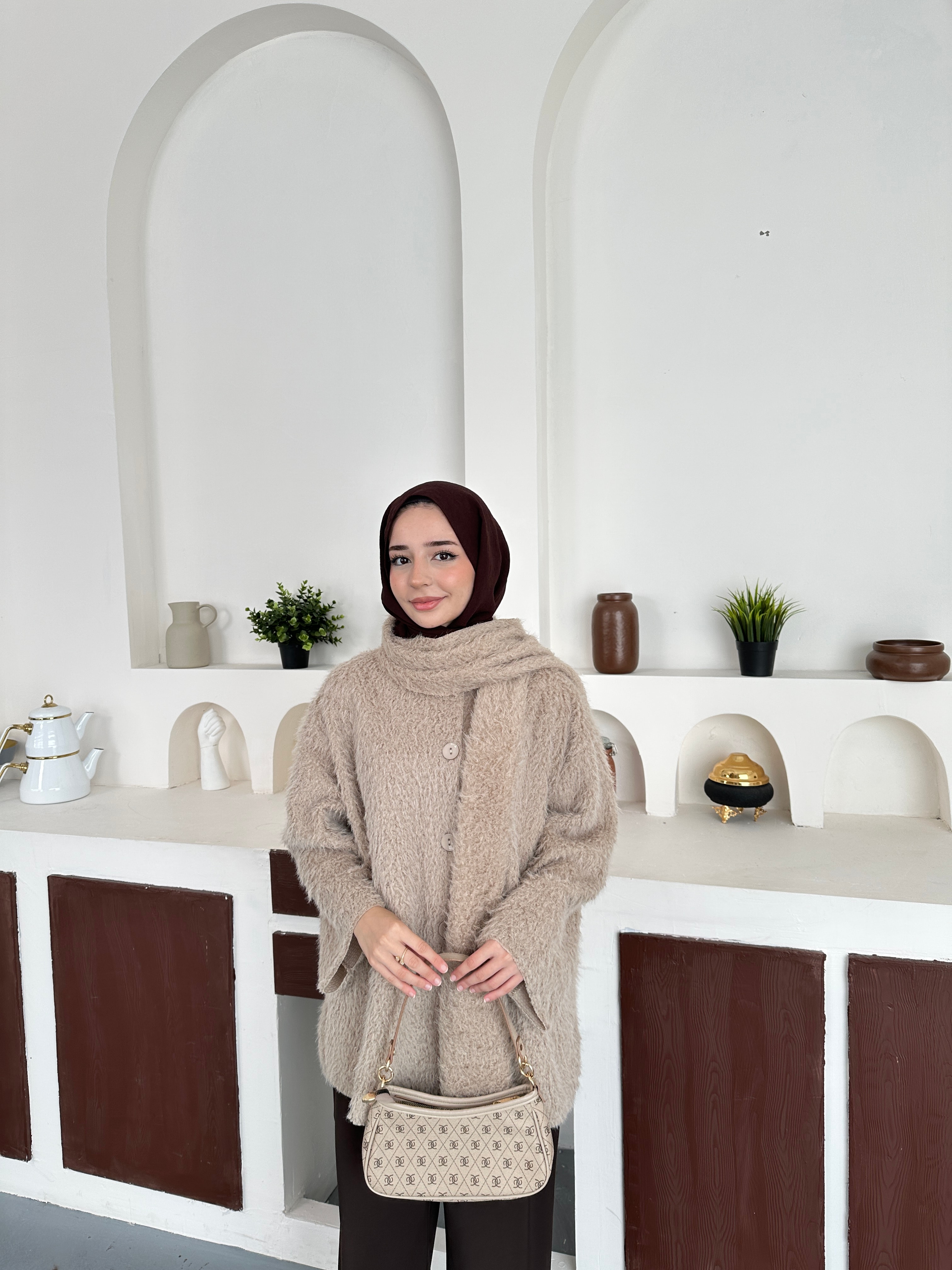 Atkılı Peluş ceket - vizonn