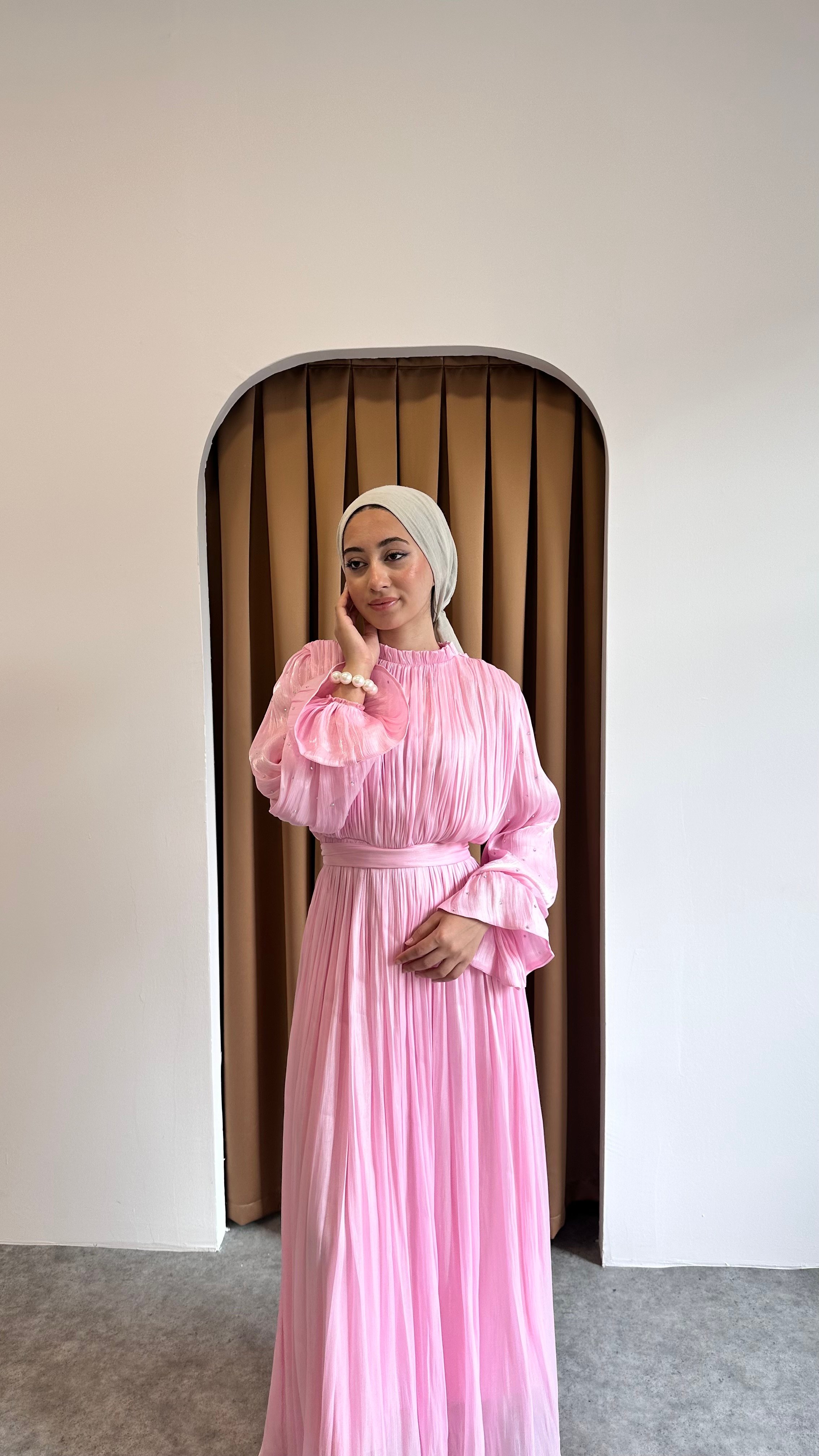 taşlı gül detaylı abiye - Pembe