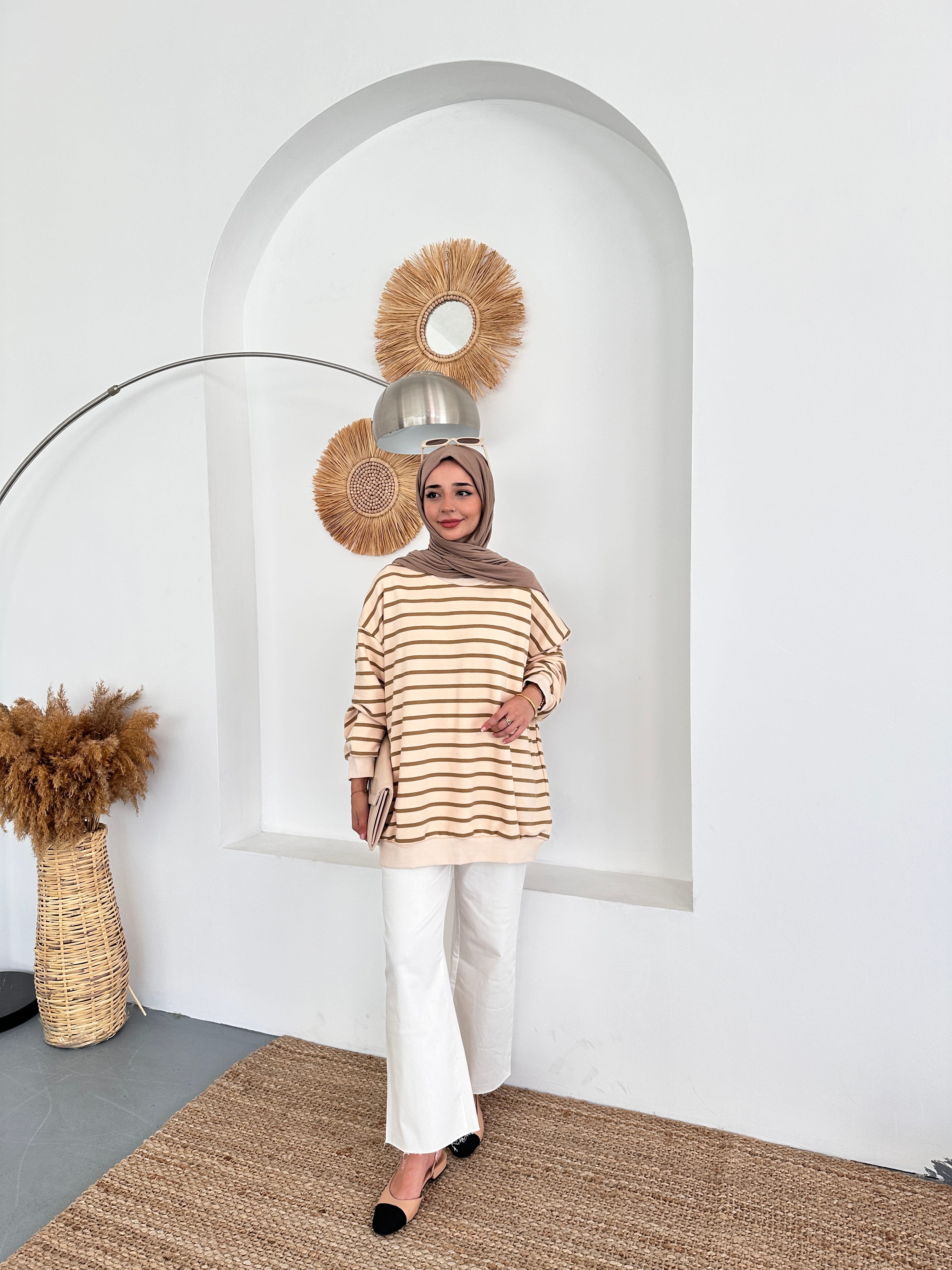 Oversize Çizgili Sweat