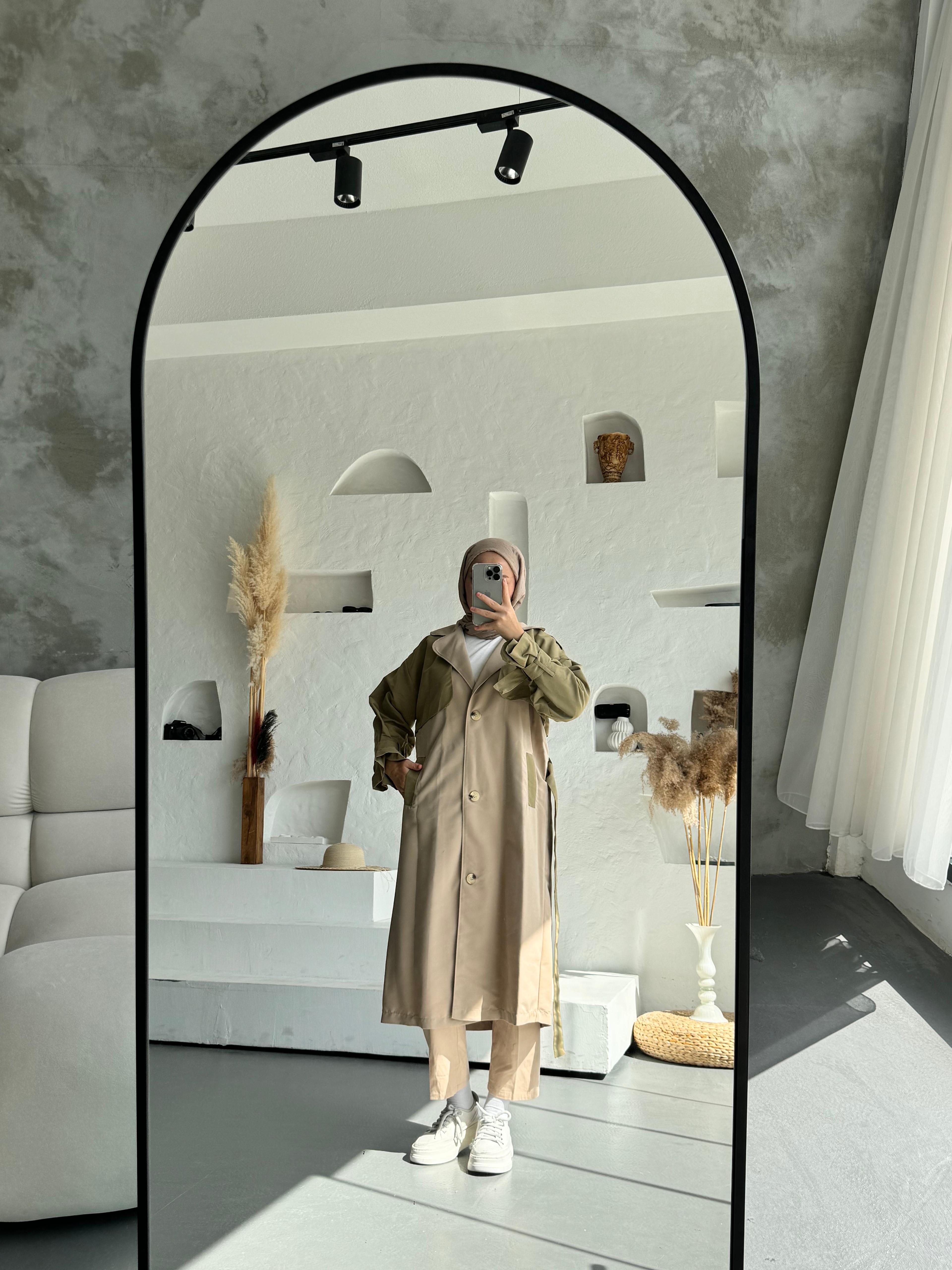 1006 Carla Çift renkli Trençkot - Çağla
