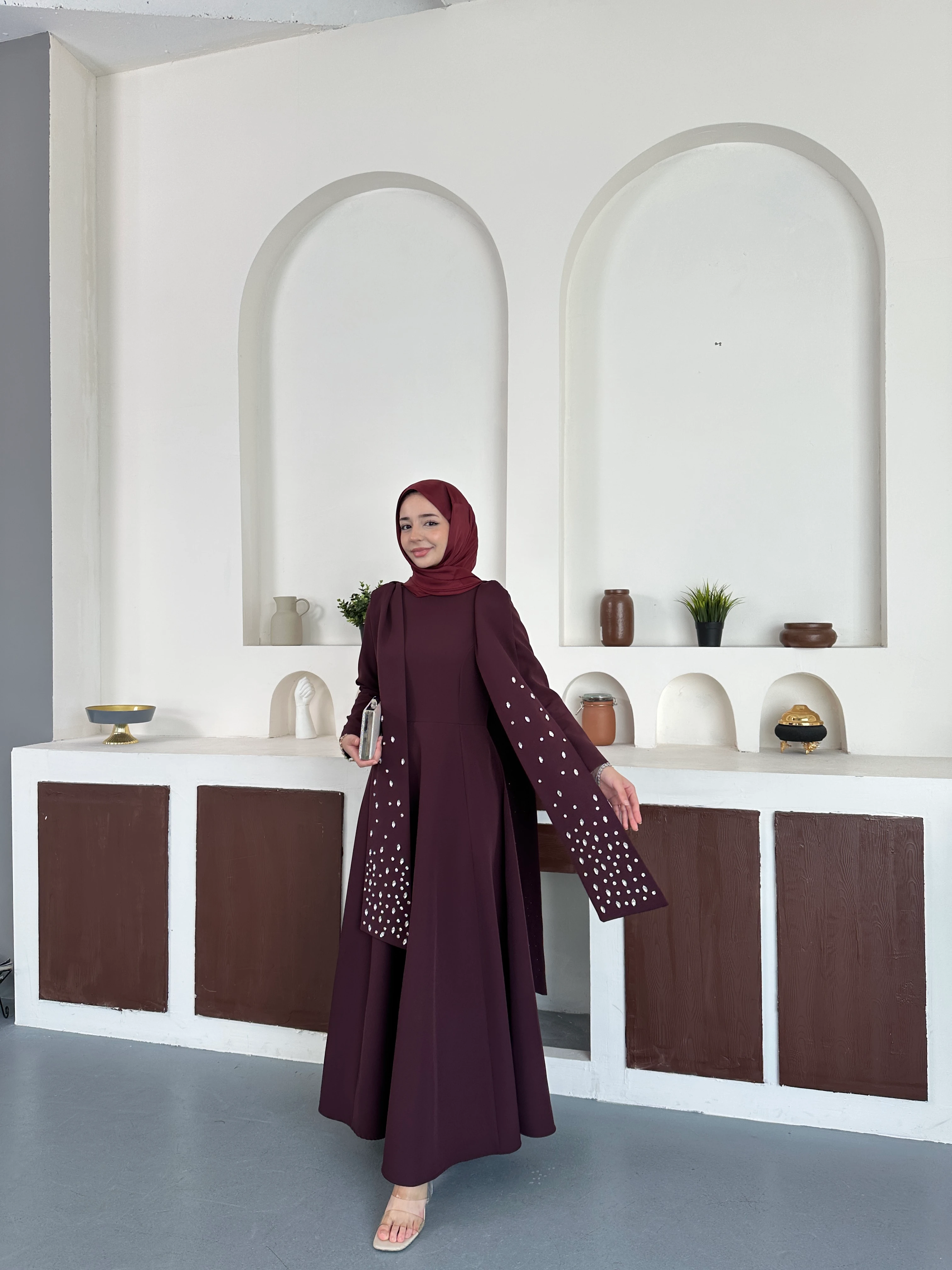 Noir Taşlı Abiye  - Bordoo