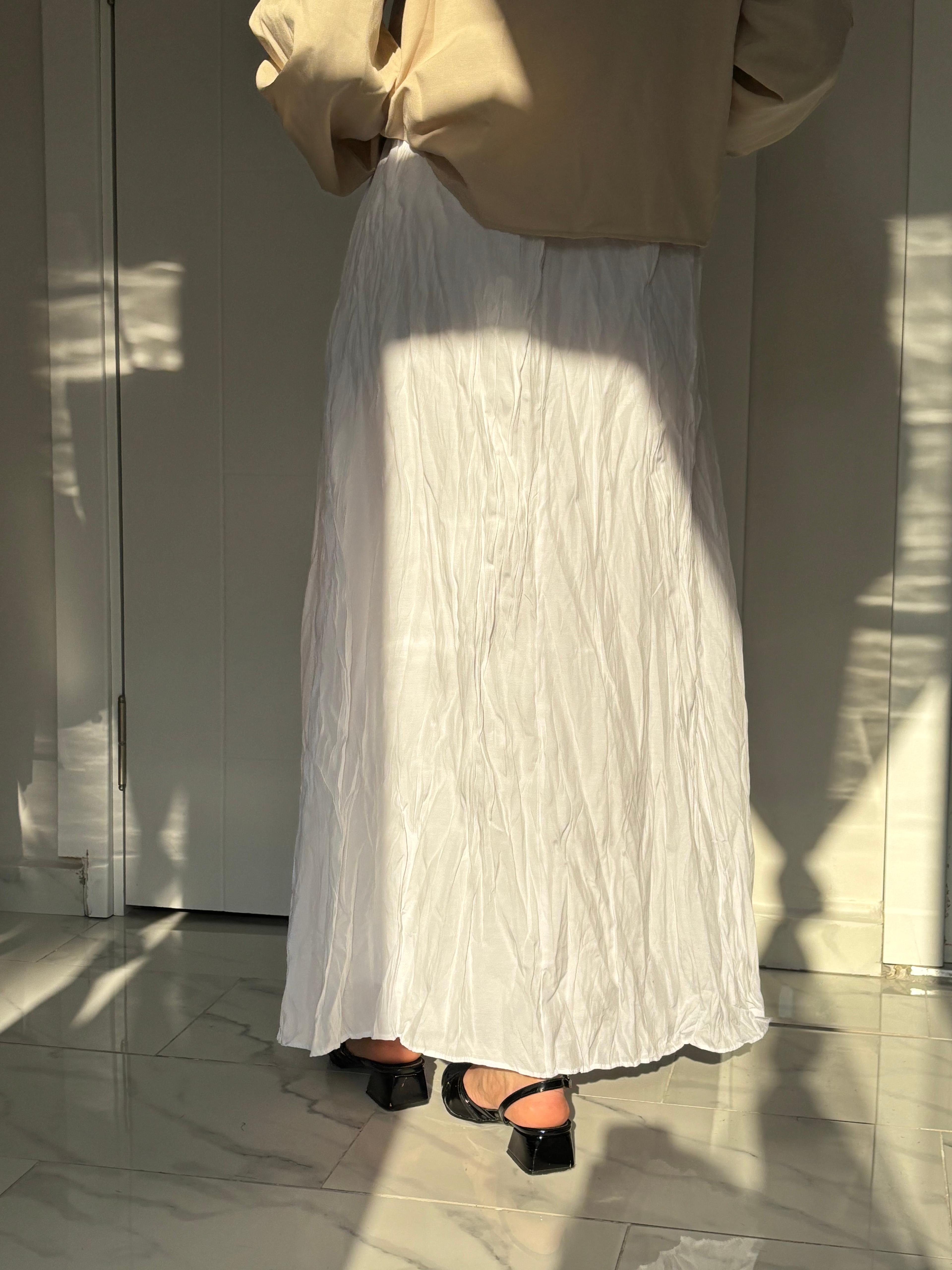 Kırışık Poplin etek - Beyaz