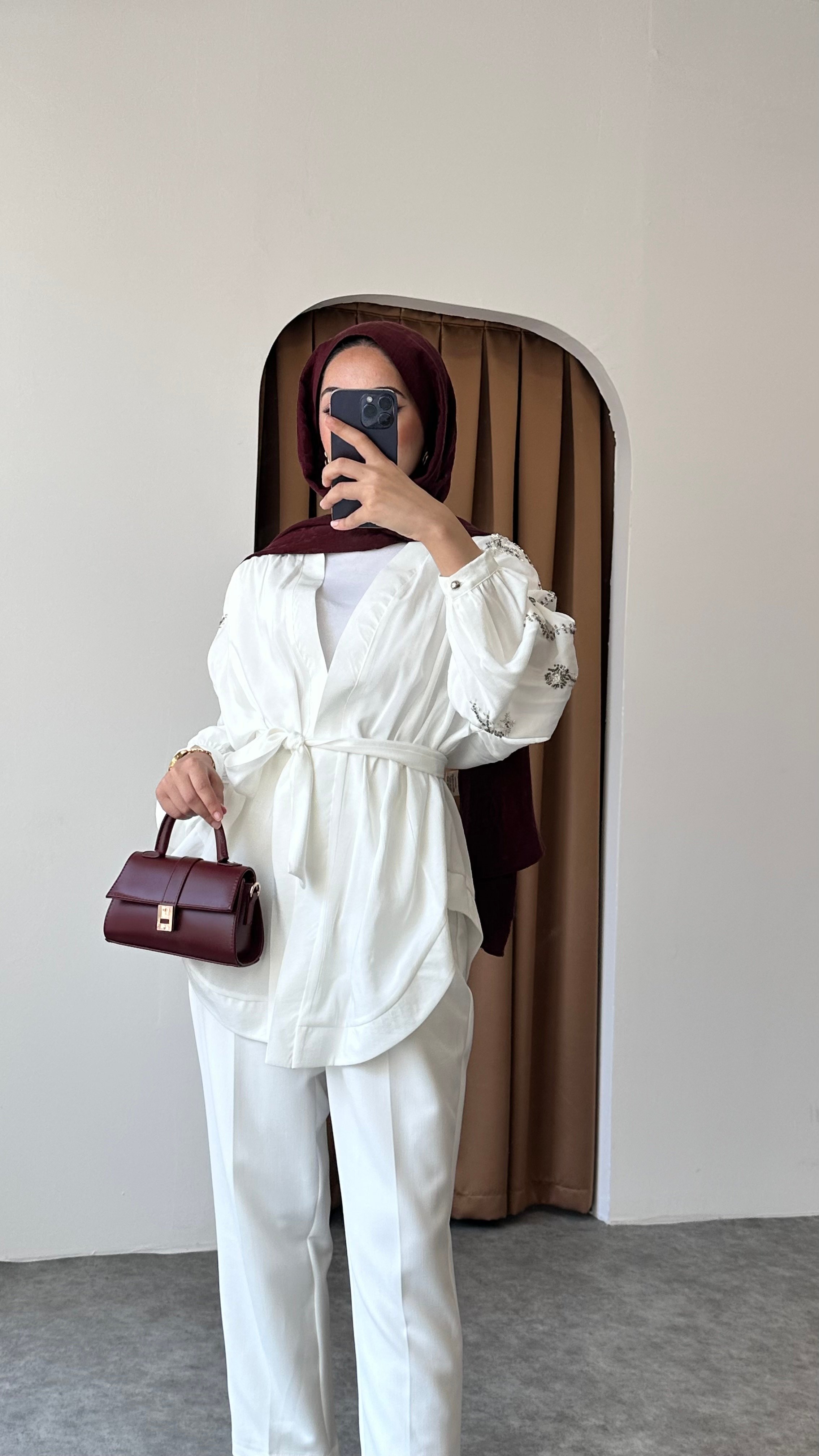 Taş detaylı kimono - Beyaz