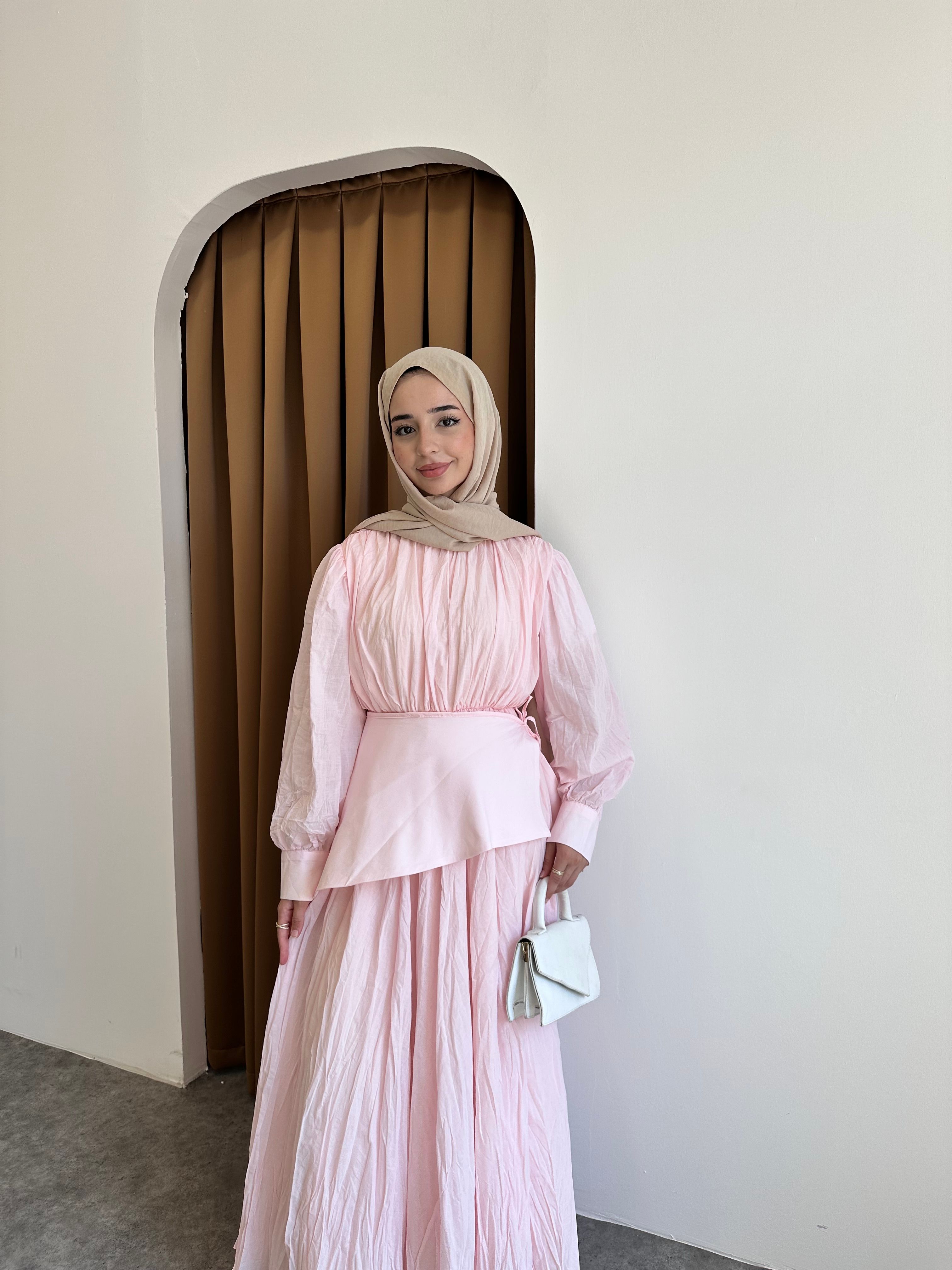 İnci Pile Elbise - Pembe