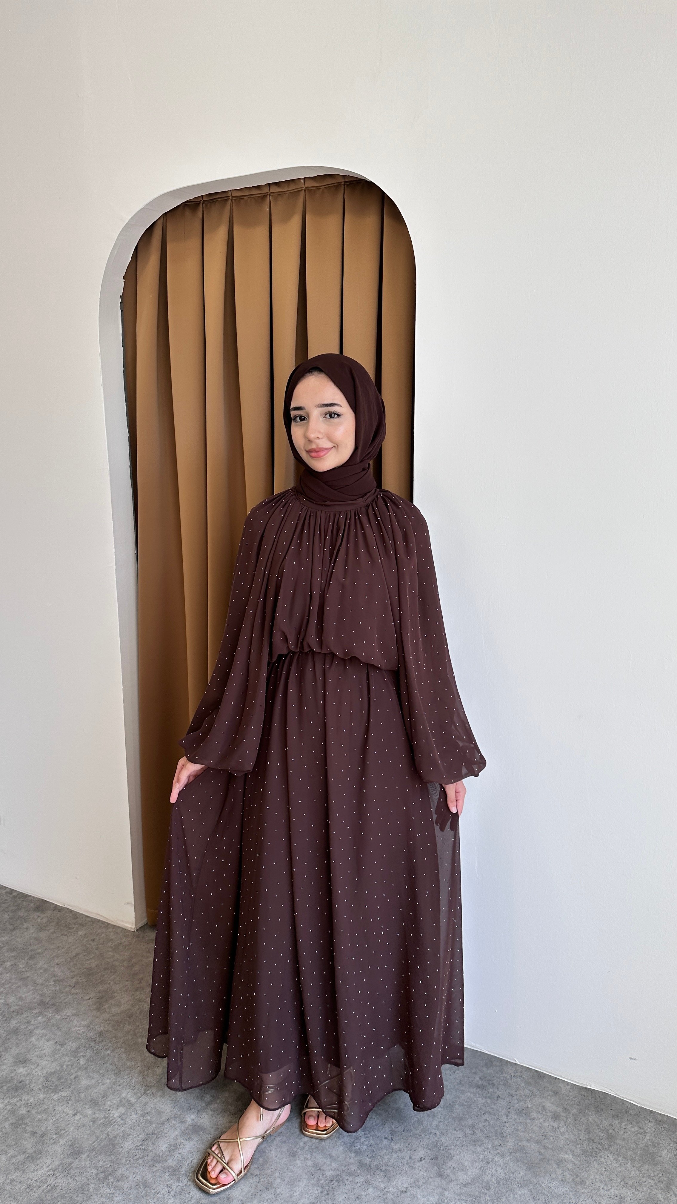 Tuana Taşlı Elbise - Kahve