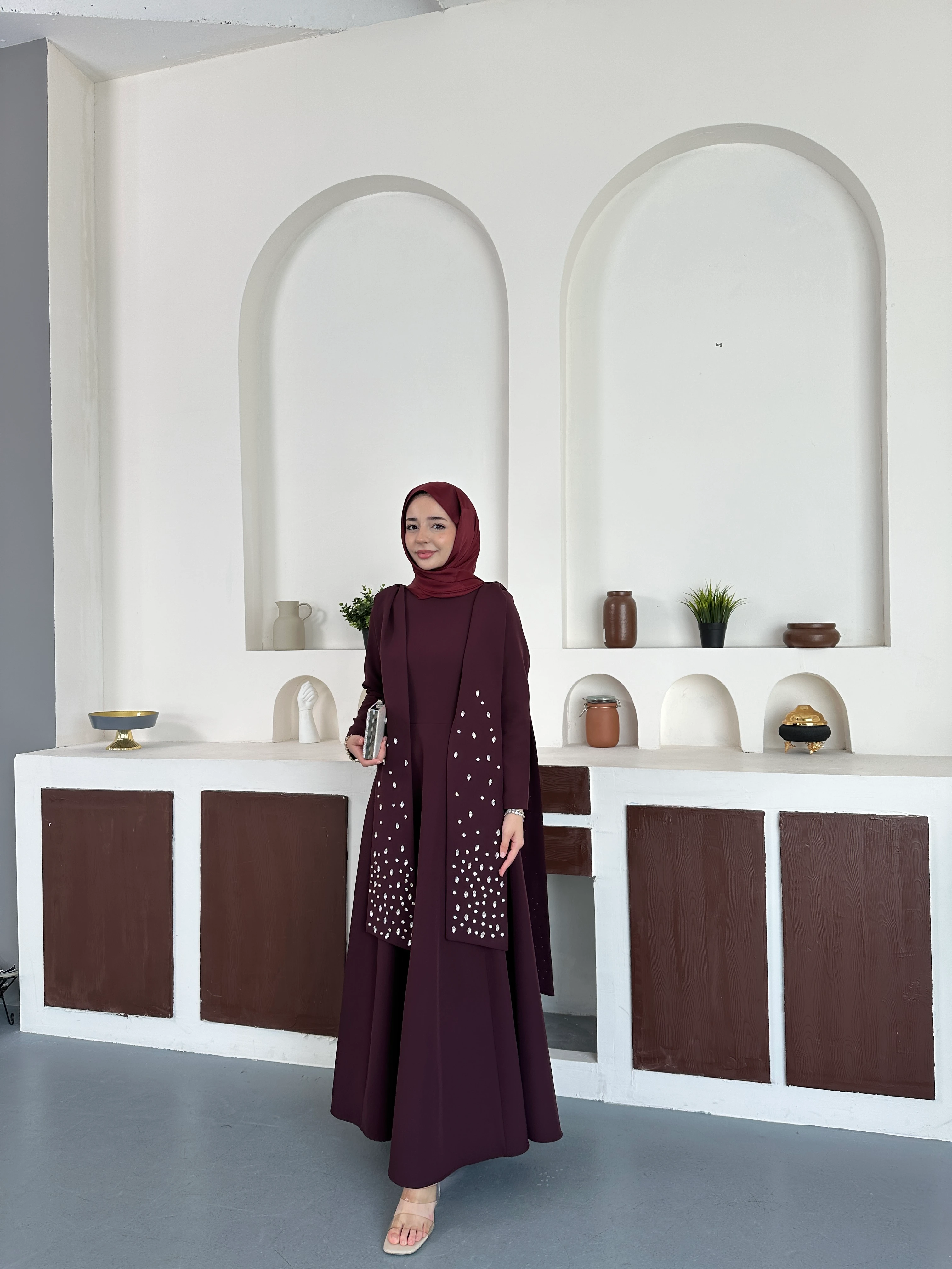 Noir Taşlı Abiye  - Bordoo