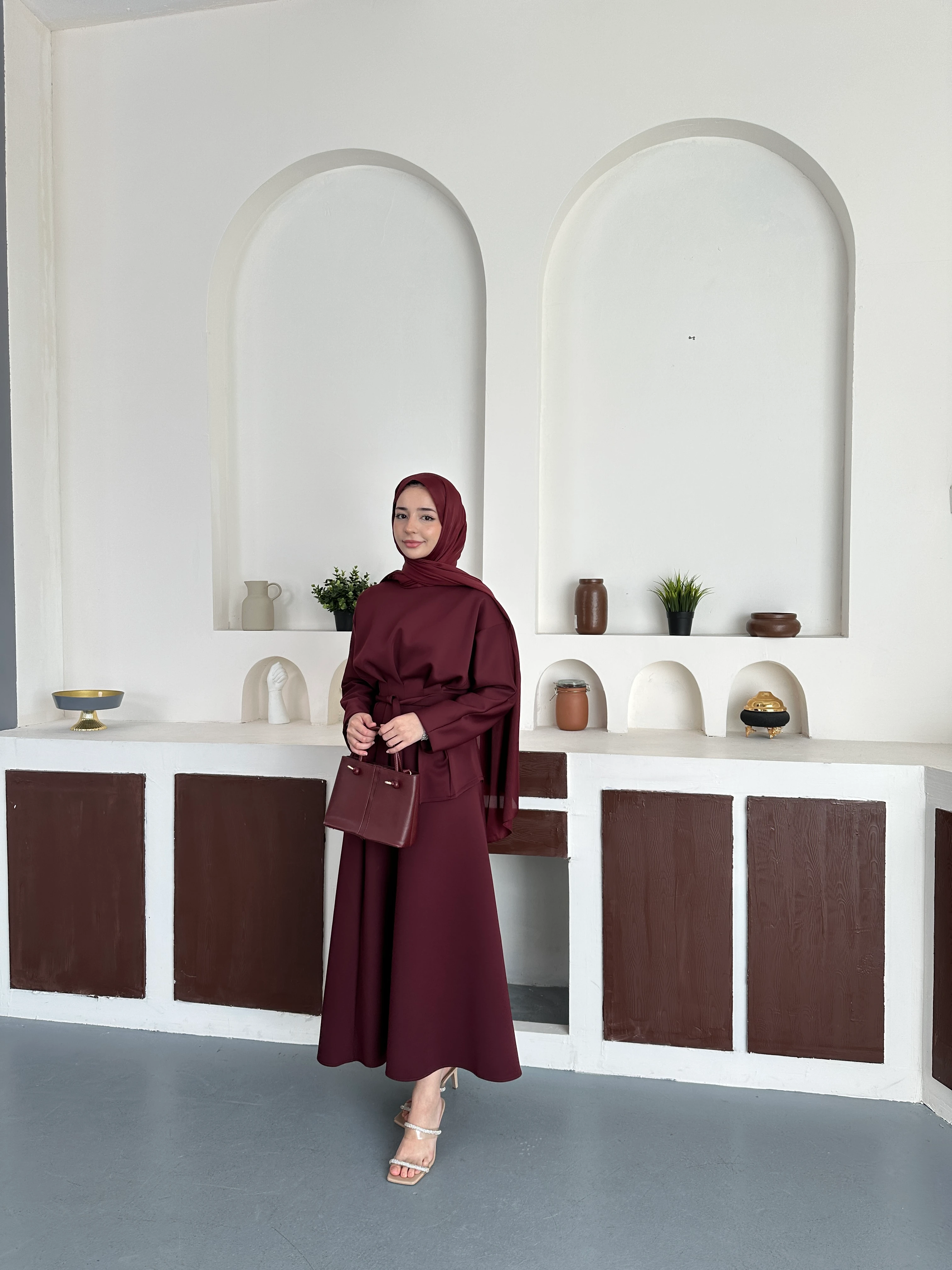 Pileli etekli takım - Bordoo