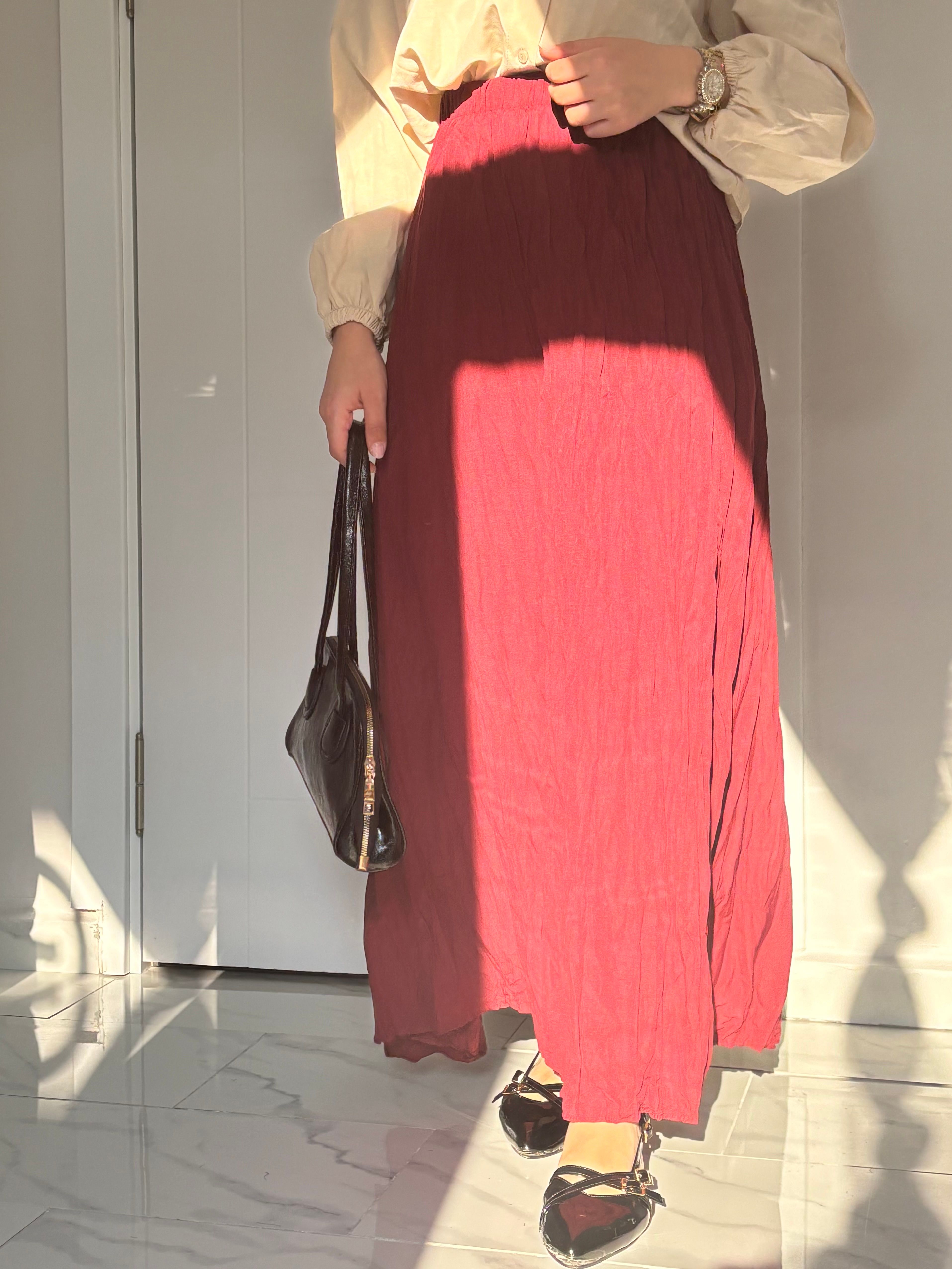 Kırışık Poplin etek - Bordo