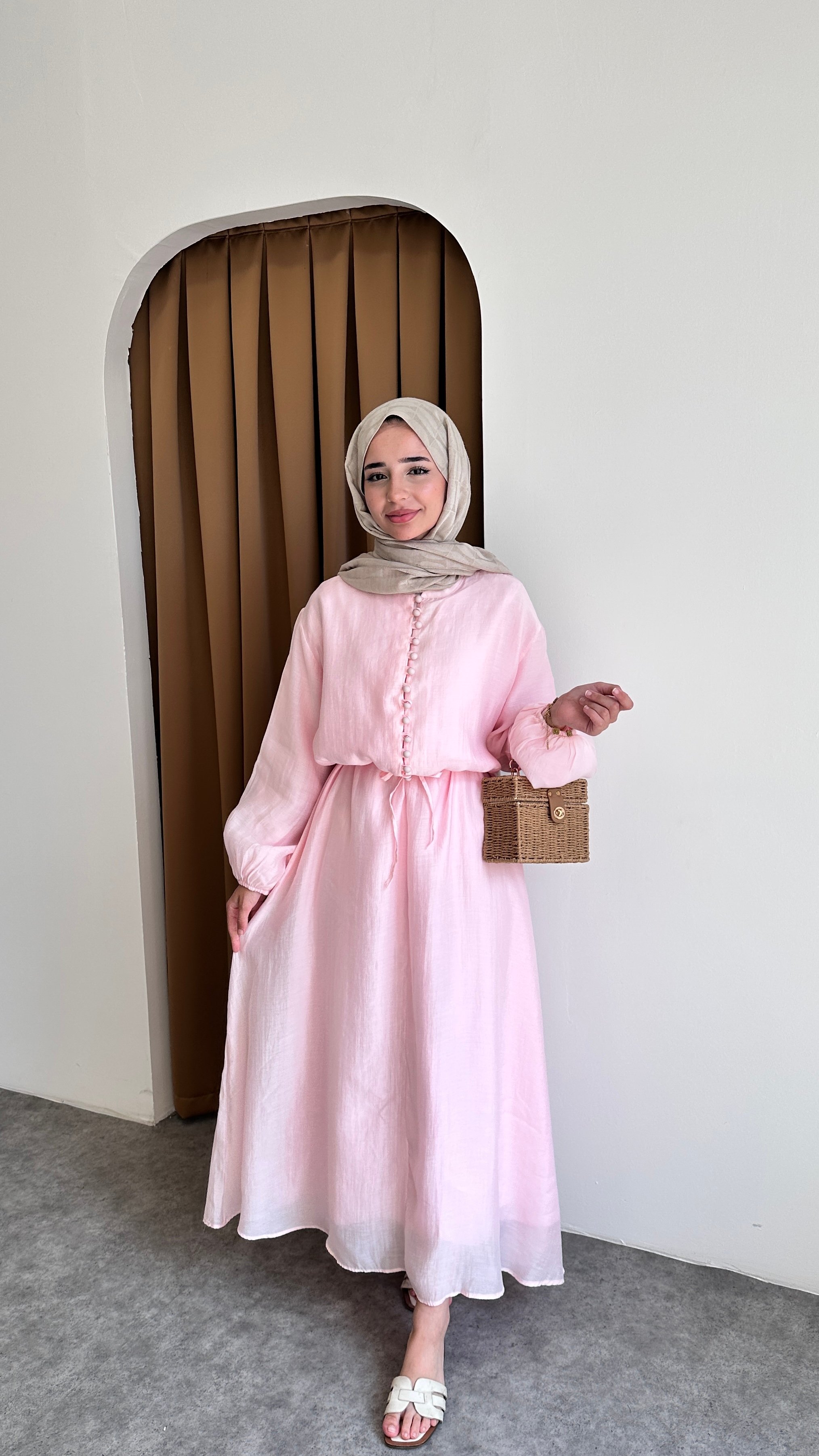 Lina Düğmeli Elbise - Pembe