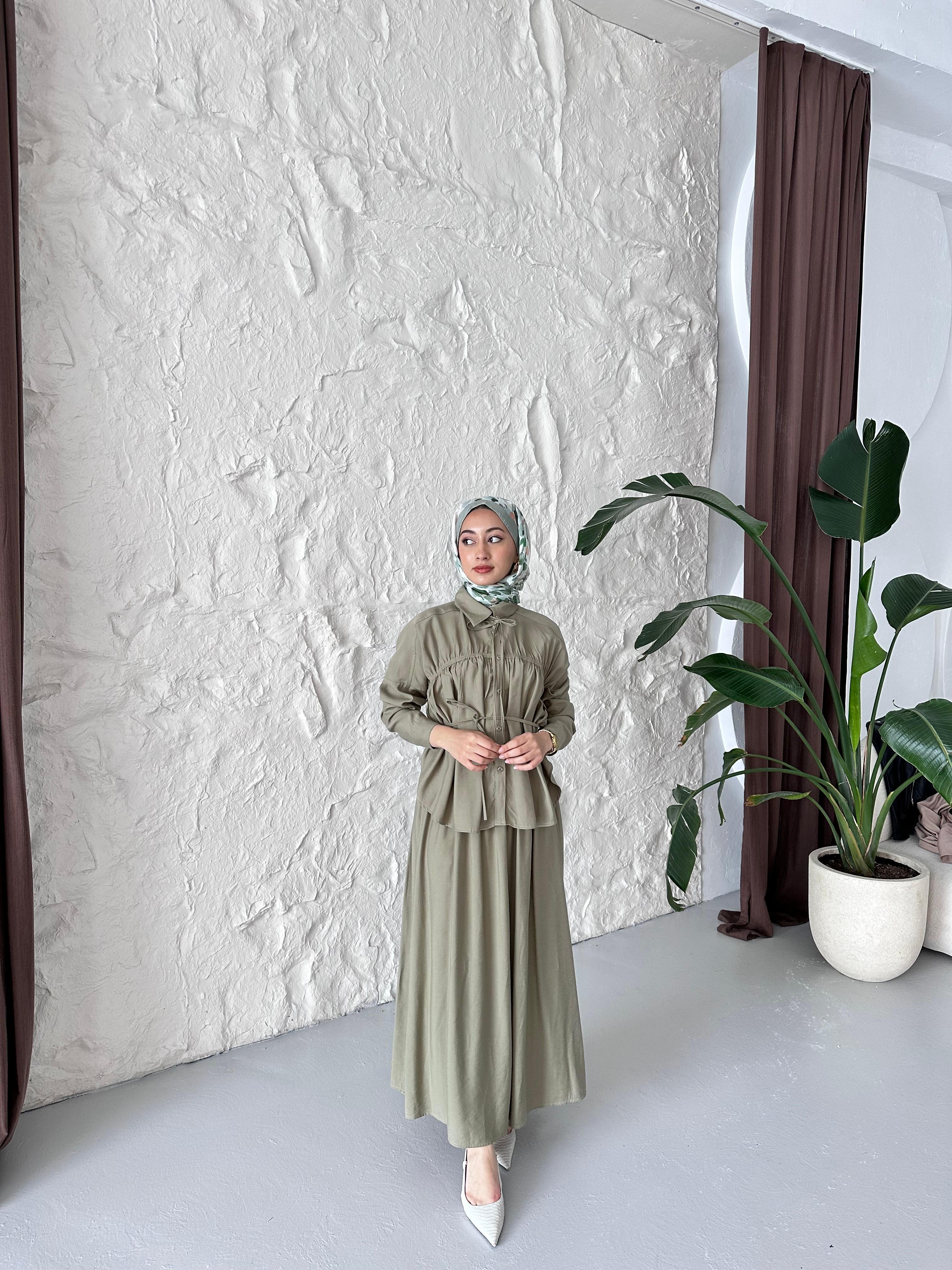 Lina Dökümlü Etek Takım - Yeşil