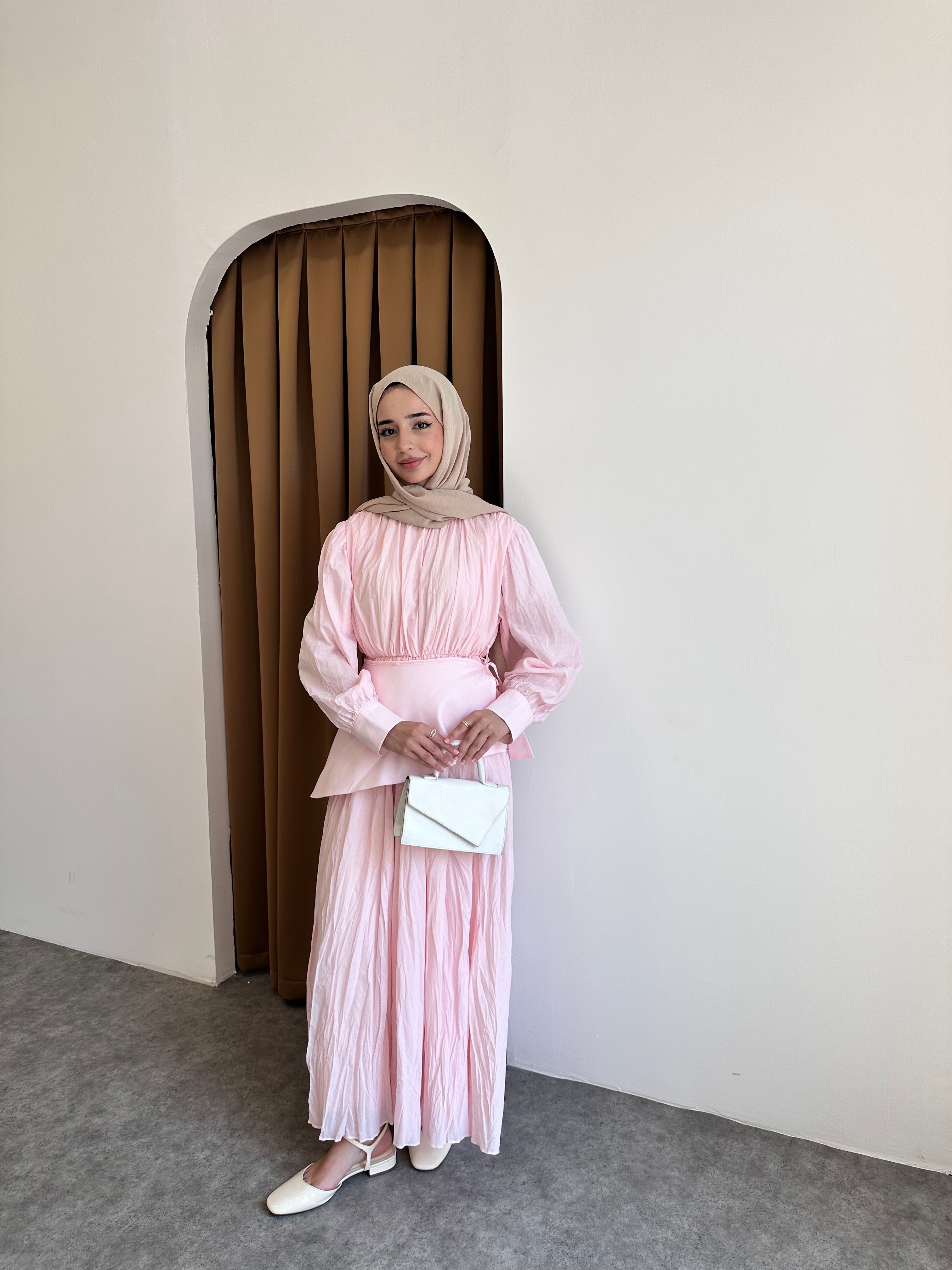 İnci Pile Elbise - Pembe