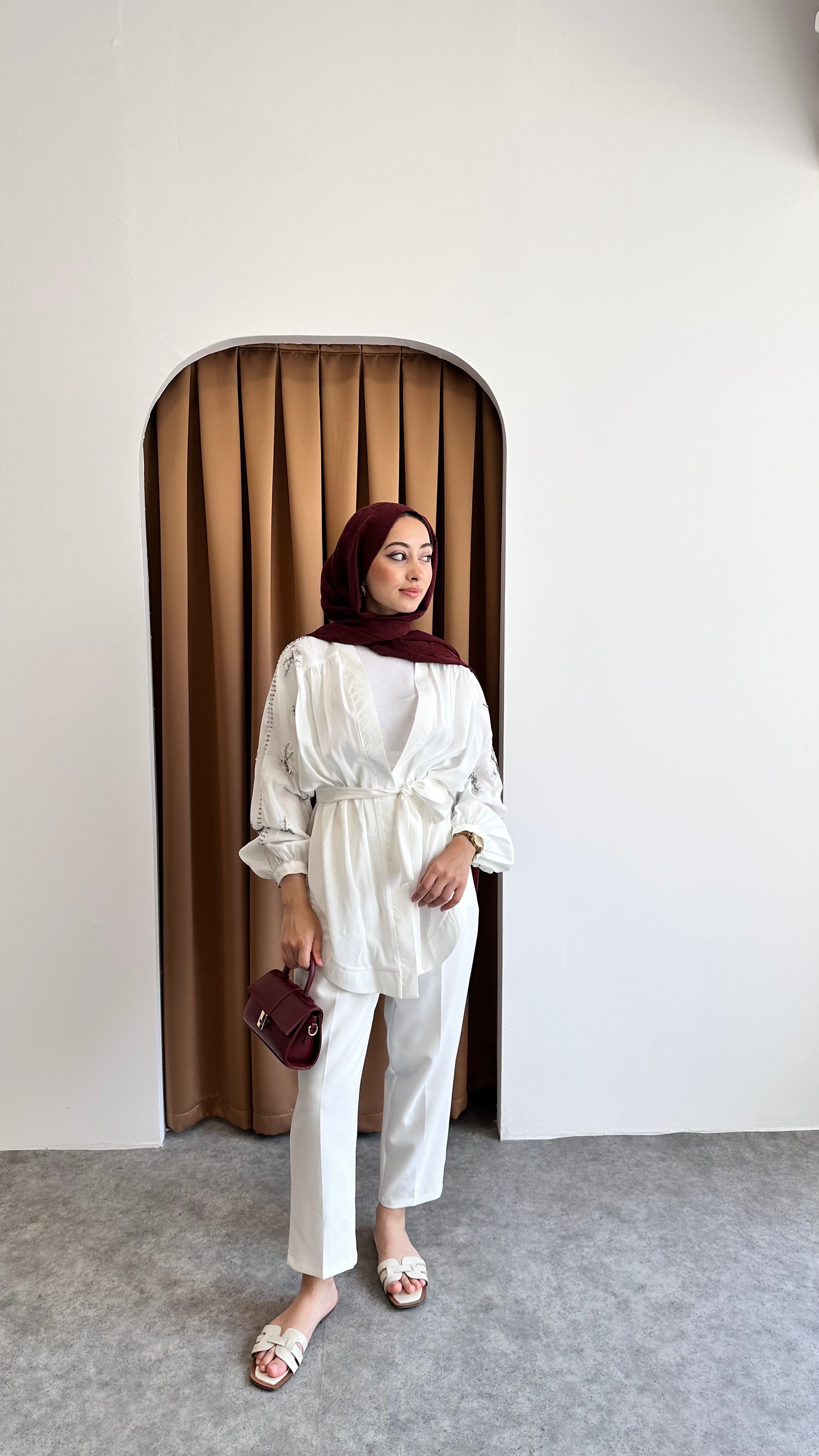 Taş detaylı kimono - Beyaz