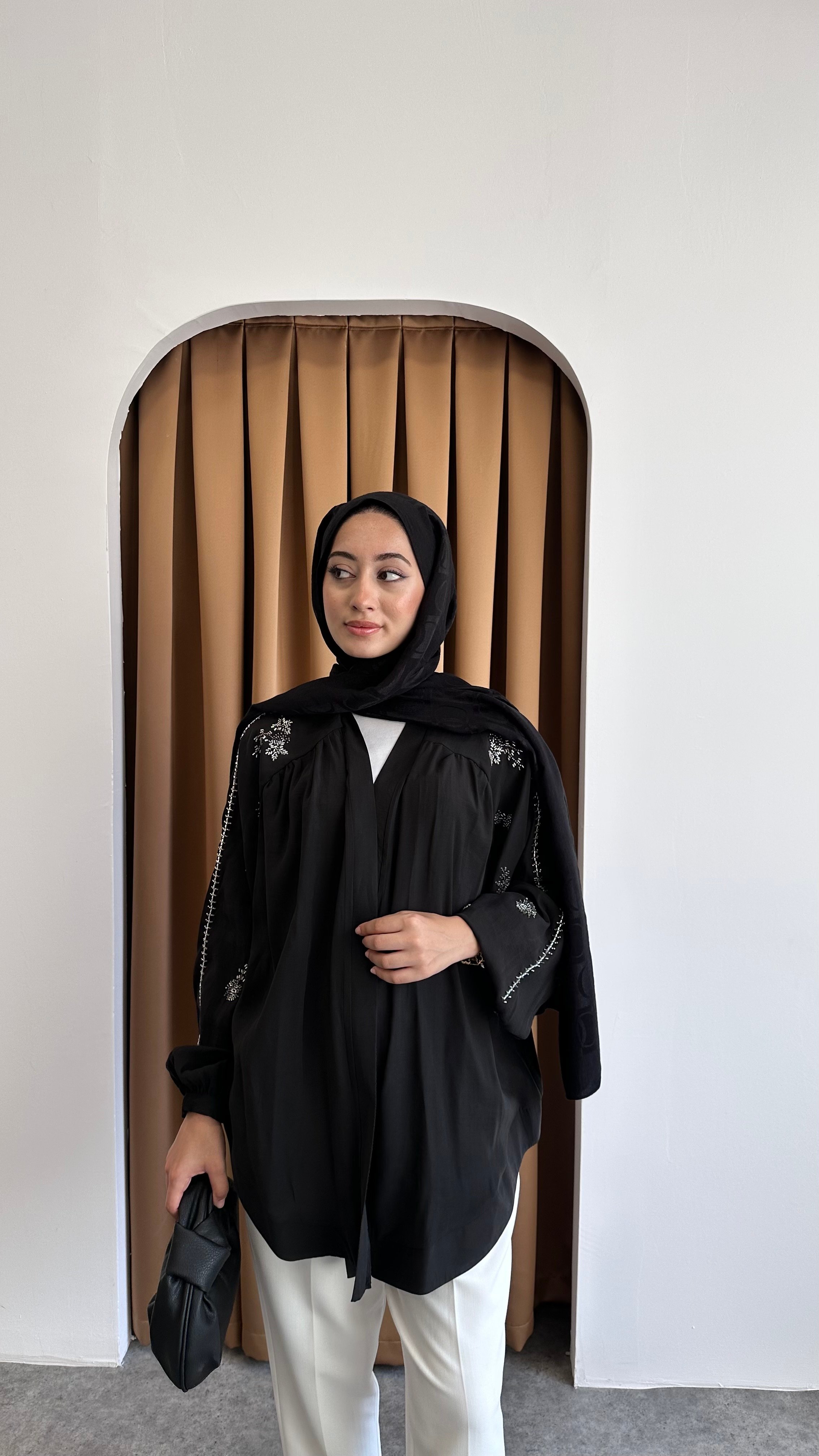 Taş detaylı kimono - Siyah