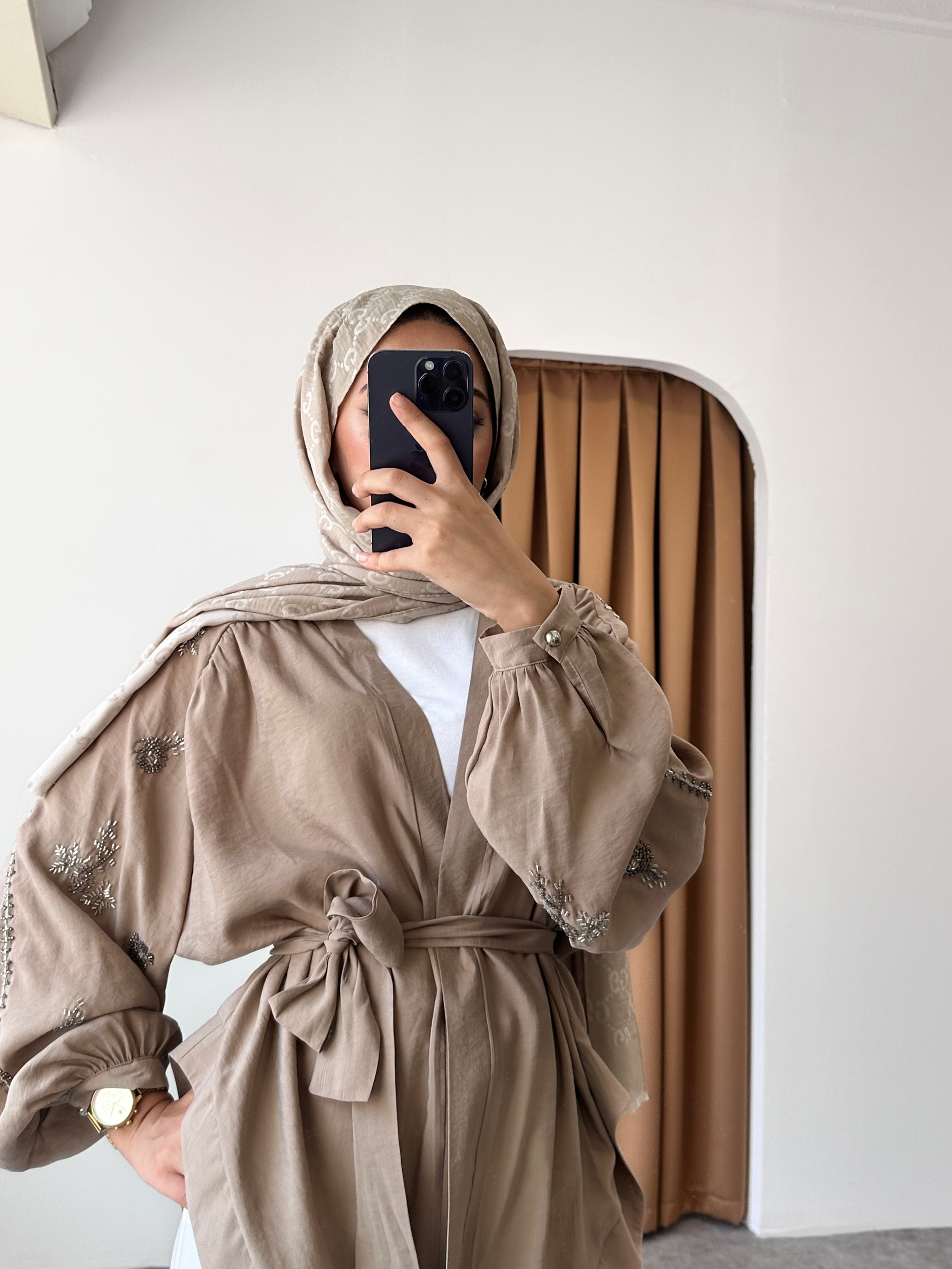 Taş detaylı kimono - Vizon