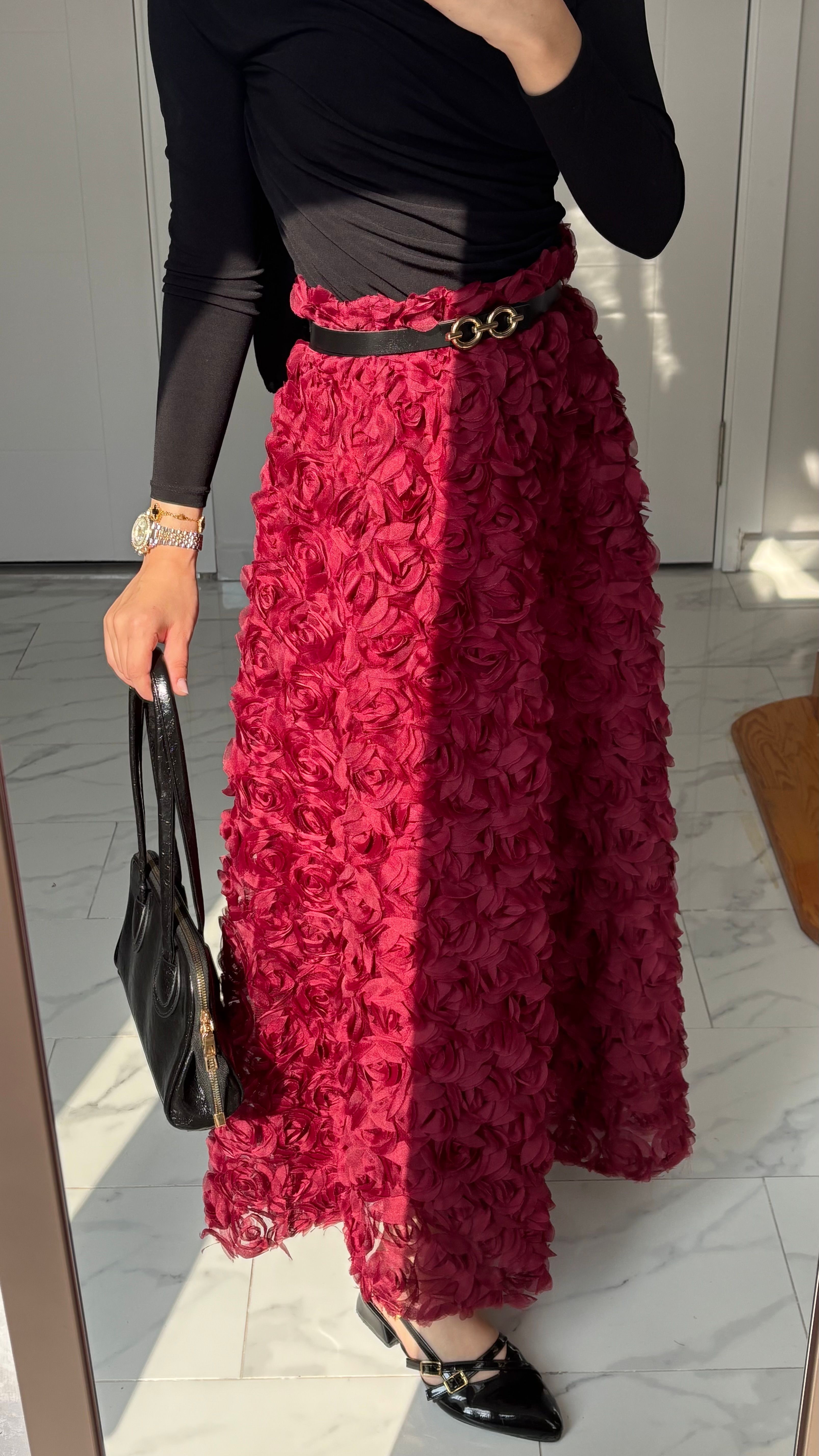 Gül Dantel Etek - Bordoo