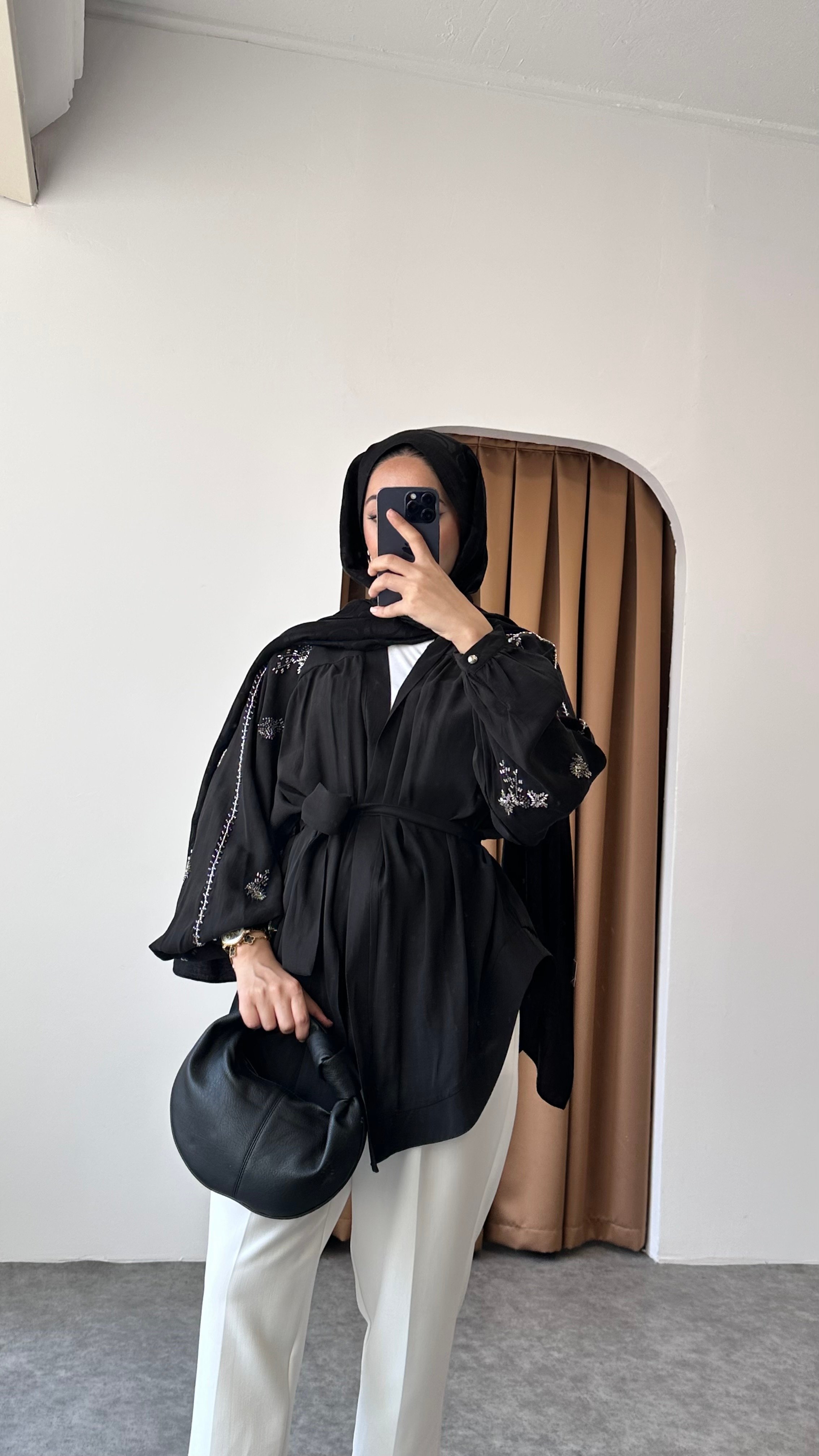 Taş detaylı kimono - Siyah