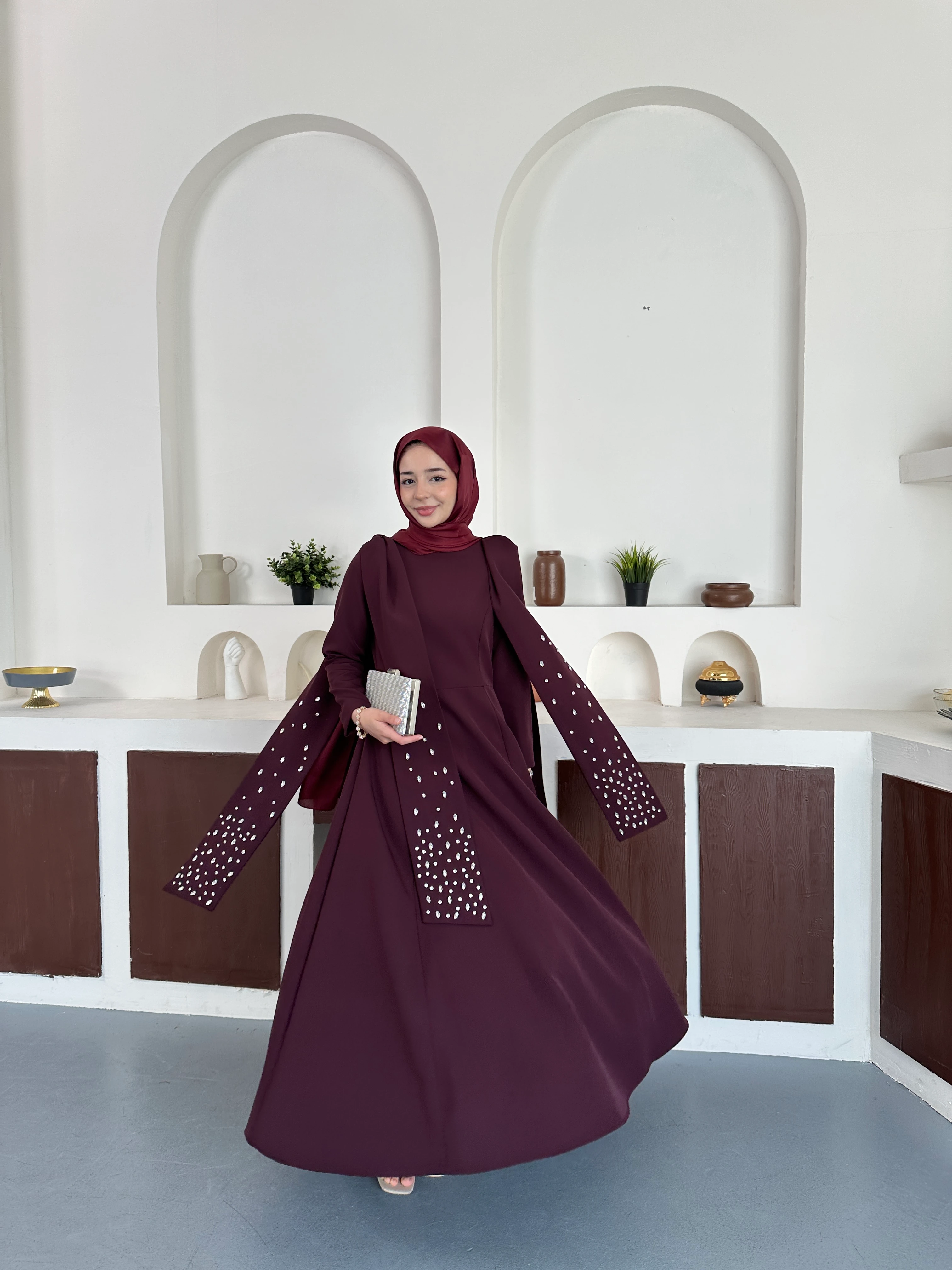 Noir Taşlı Abiye  - Bordoo