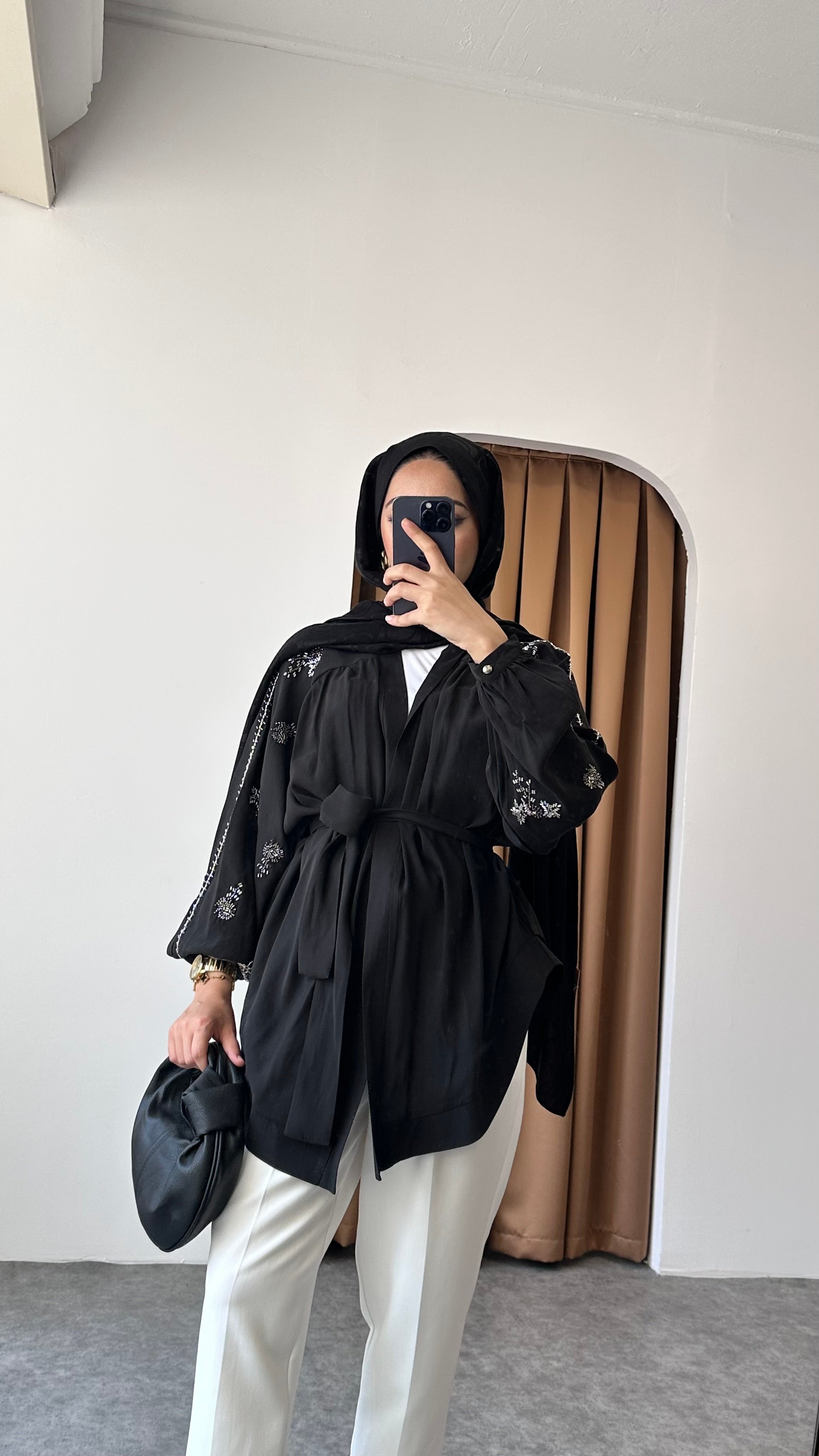 Taş detaylı kimono - Siyah