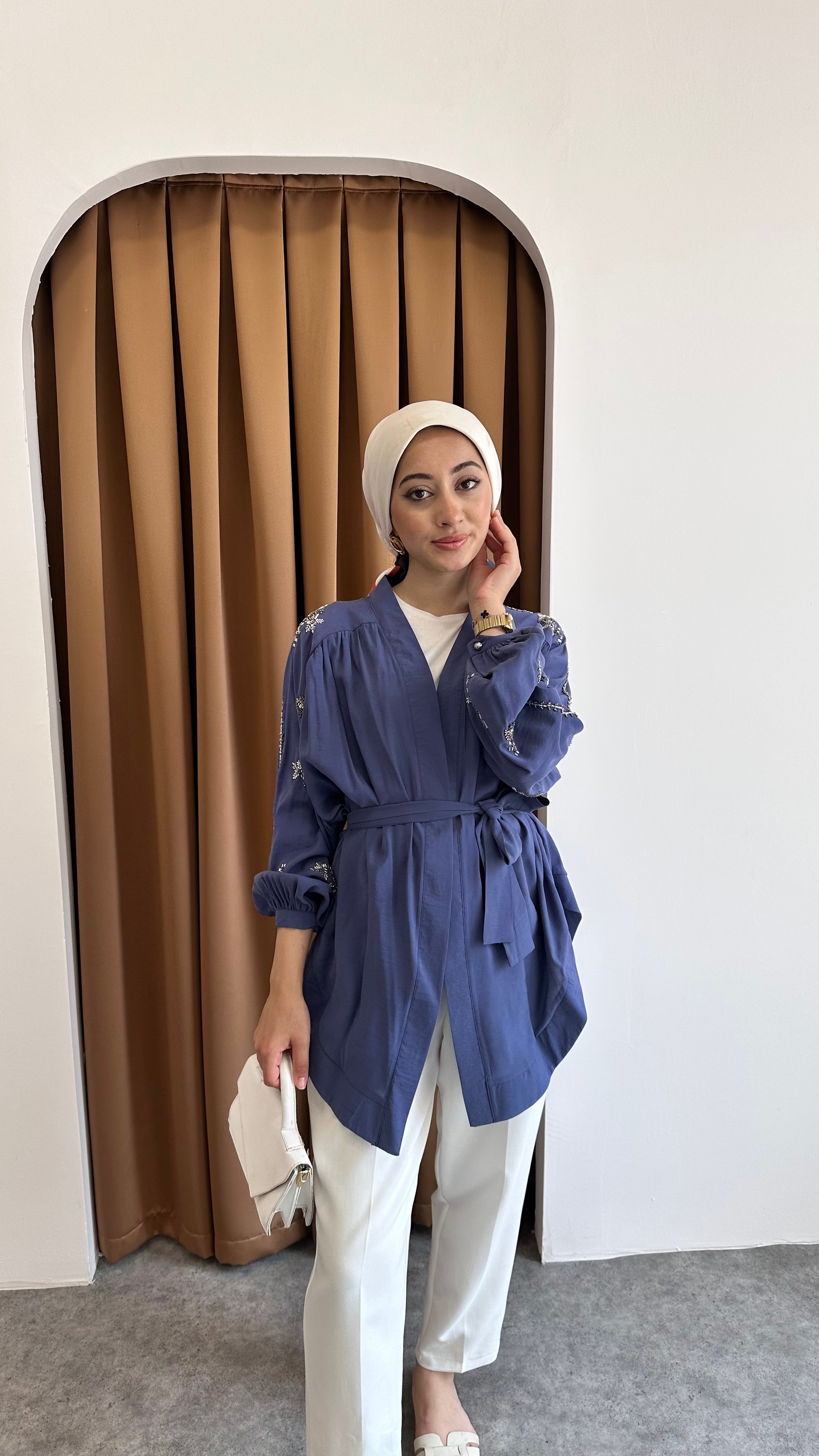 Taş detaylı kimono - Lacivert