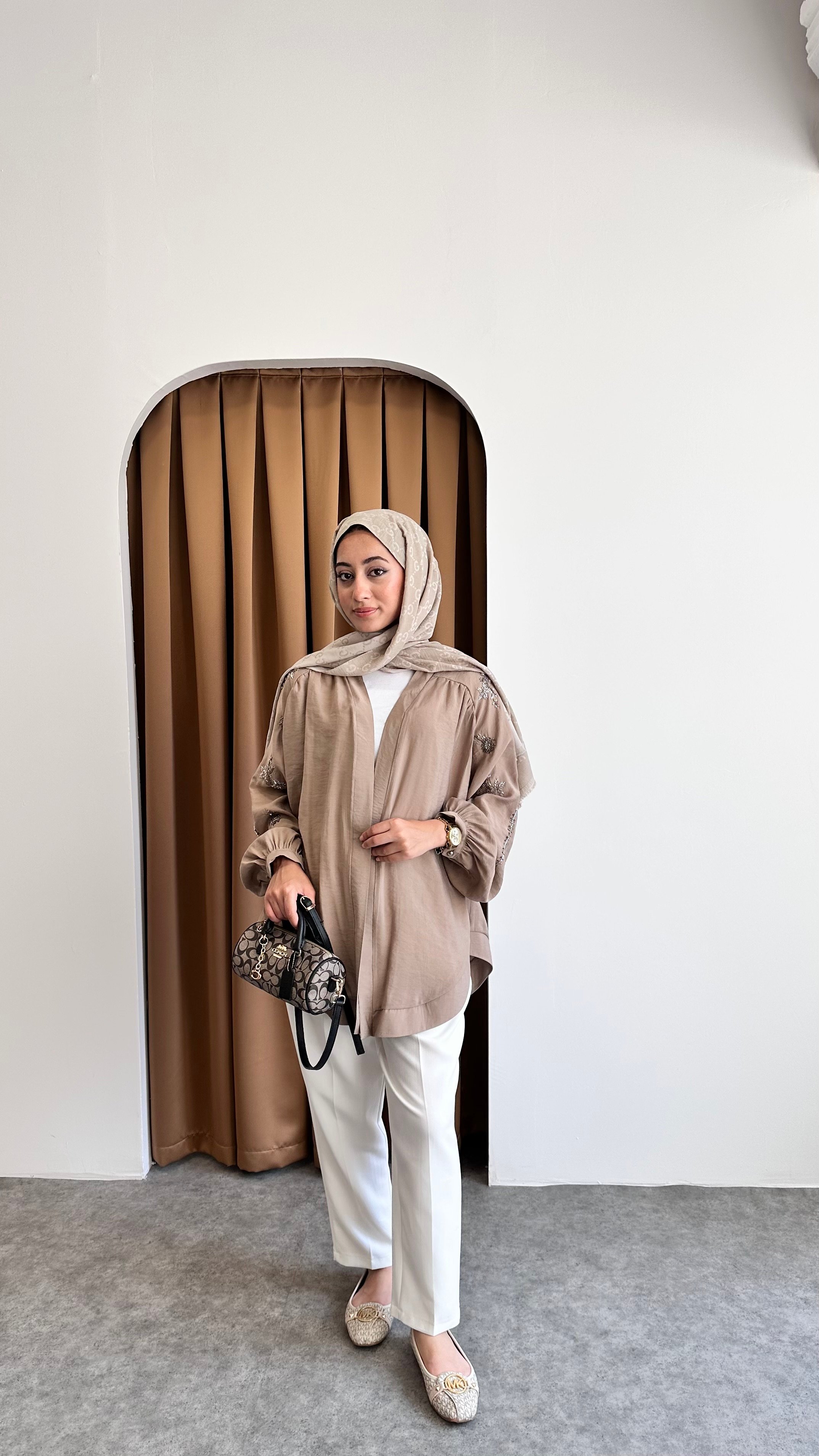 Taş detaylı kimono - Vizon
