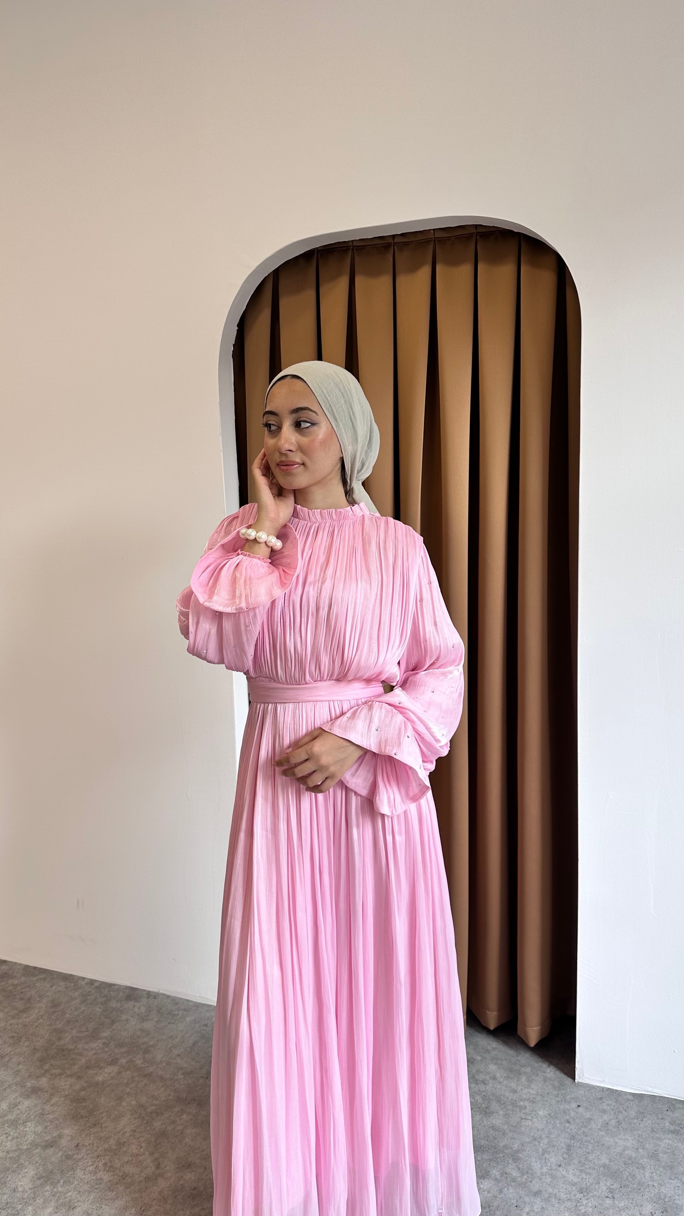 taşlı gül detaylı abiye - Pembe