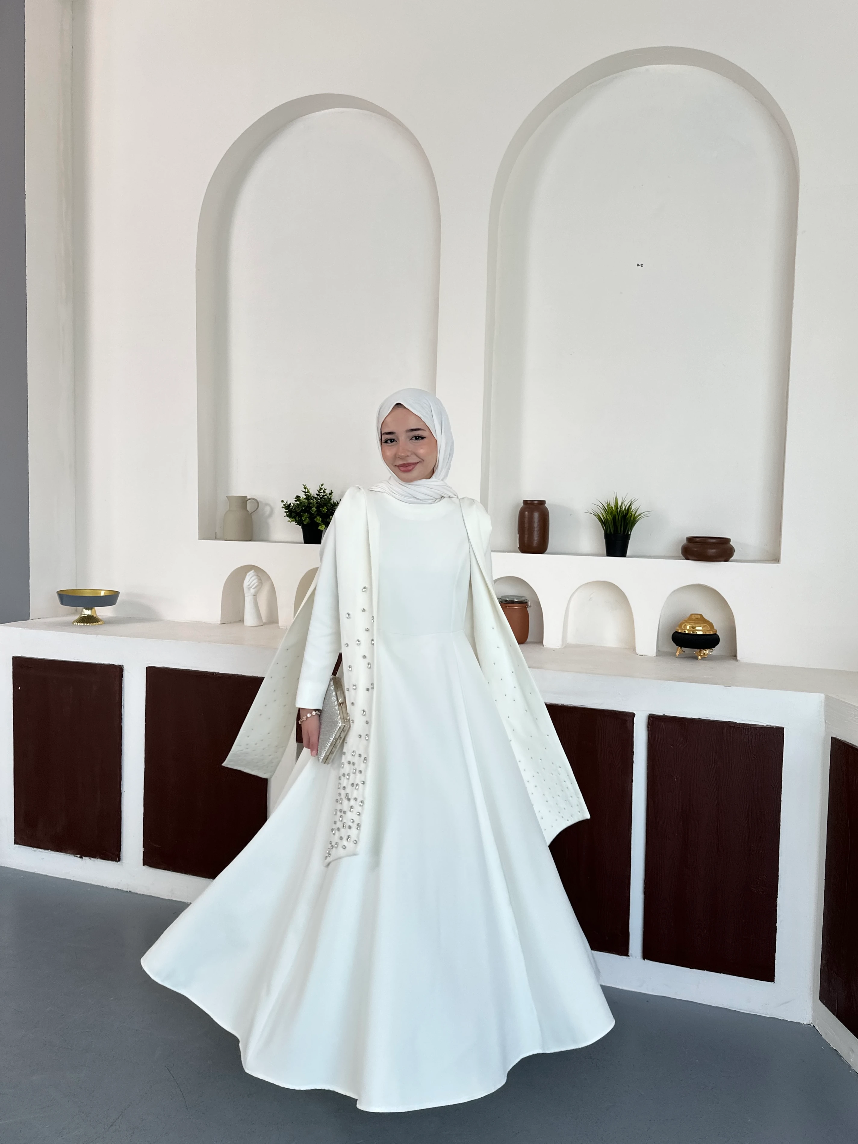 Noir Taşlı Abiye  - Beyaz