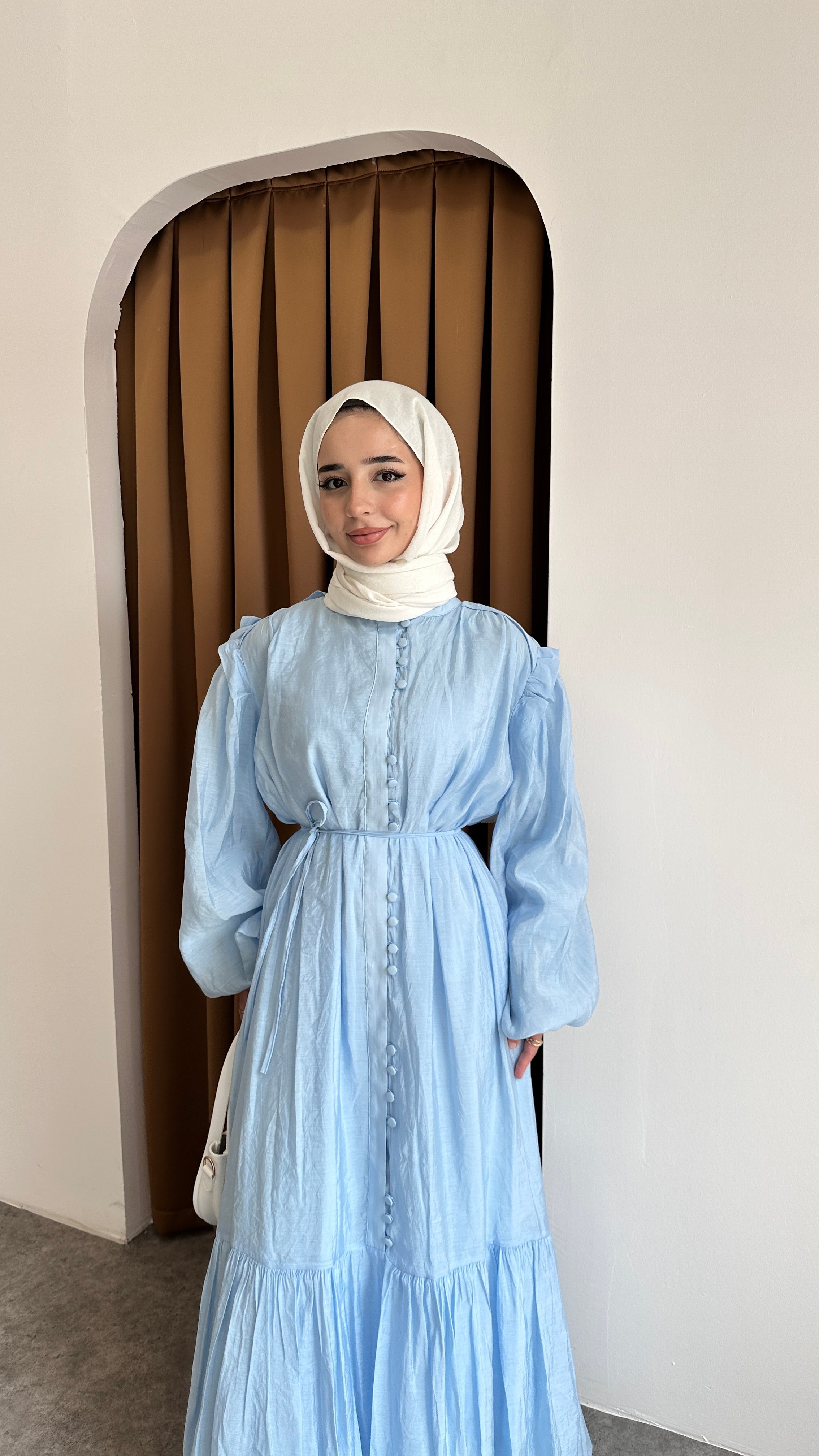 Volanlı Düğme Elbise - Mavii